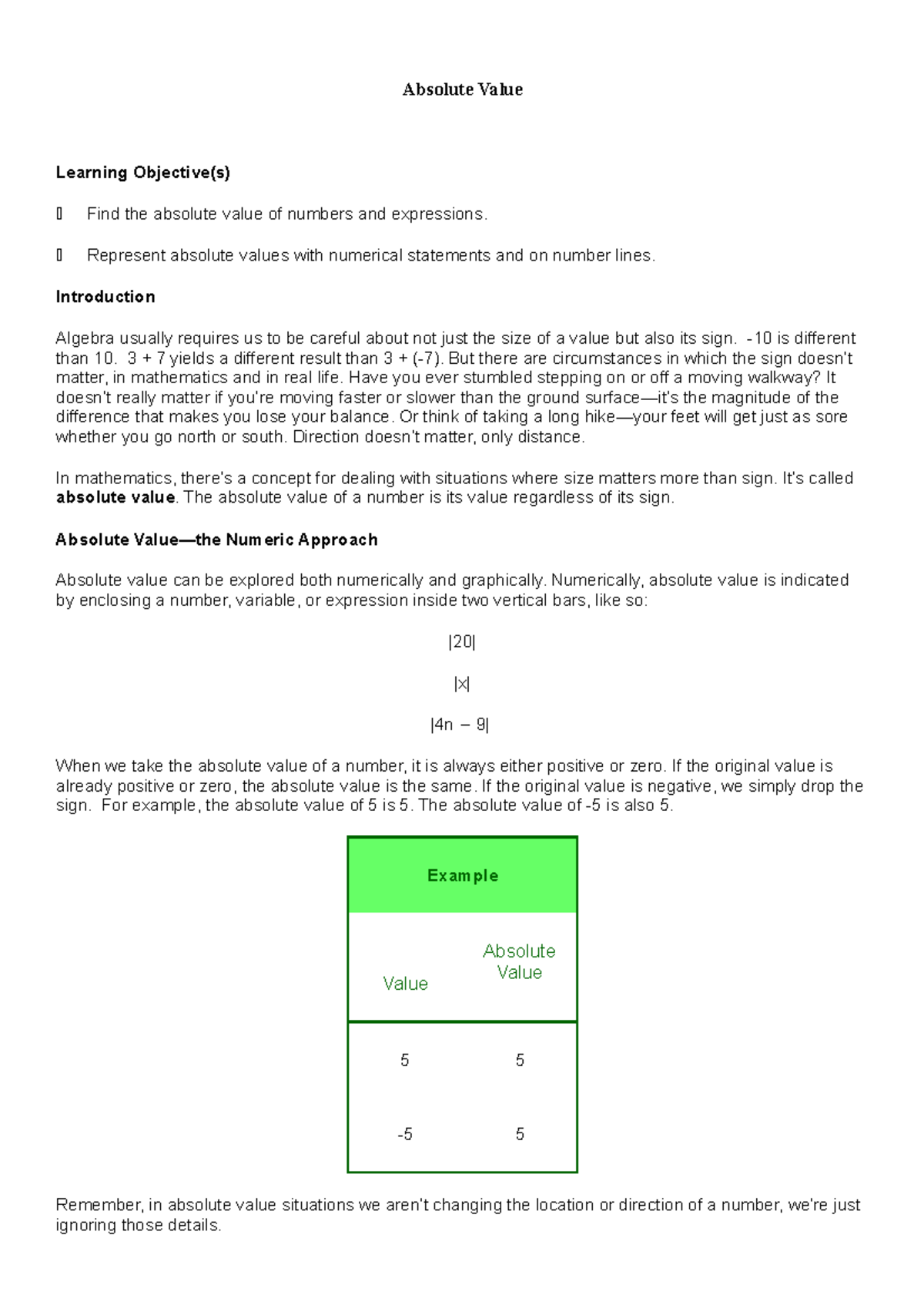Absolute Value - Math - Intended for out of school youth. - Absolute ...