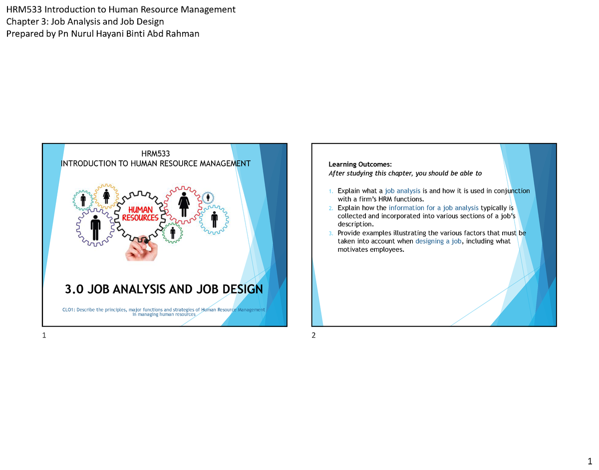 3.0 Job Analysis And Job Design - Chapter 3: Job Analysis And Job ...