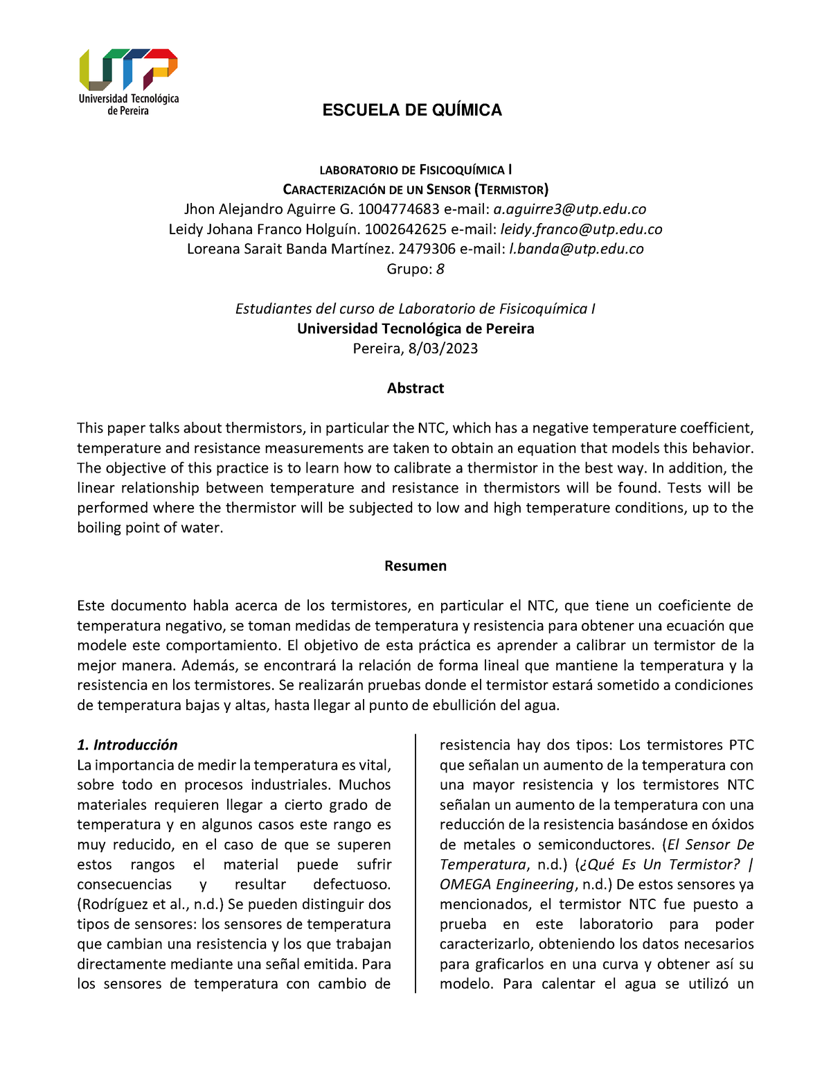 Iforme 1 lab fisico - DATOS DEL LAB - LABORATORIO DE FISICOQUÍMICA I ...