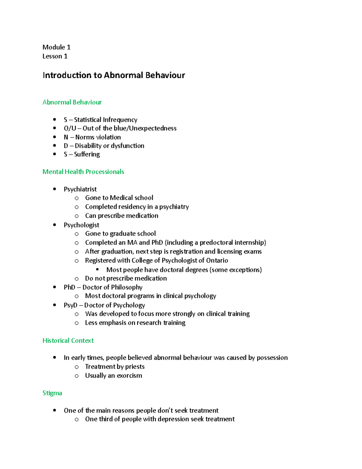 PS280 Module 1 - Module 1 Lesson 1 Introduction to Abnormal Behaviour ...