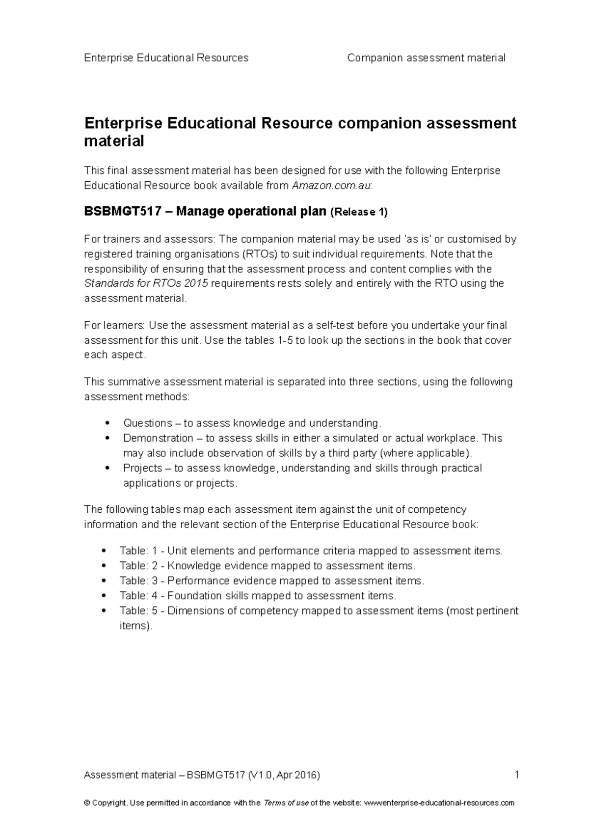 Bsbmgt 517-ca - Enterprise Educational Resource Companion Assessment ...