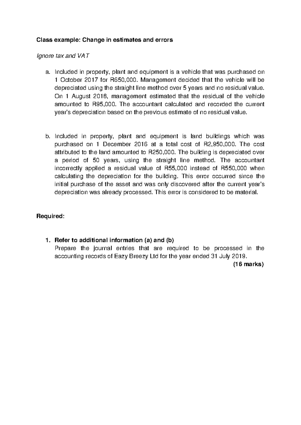 Class example Change in estimates and Errors - Class example: Change in ...