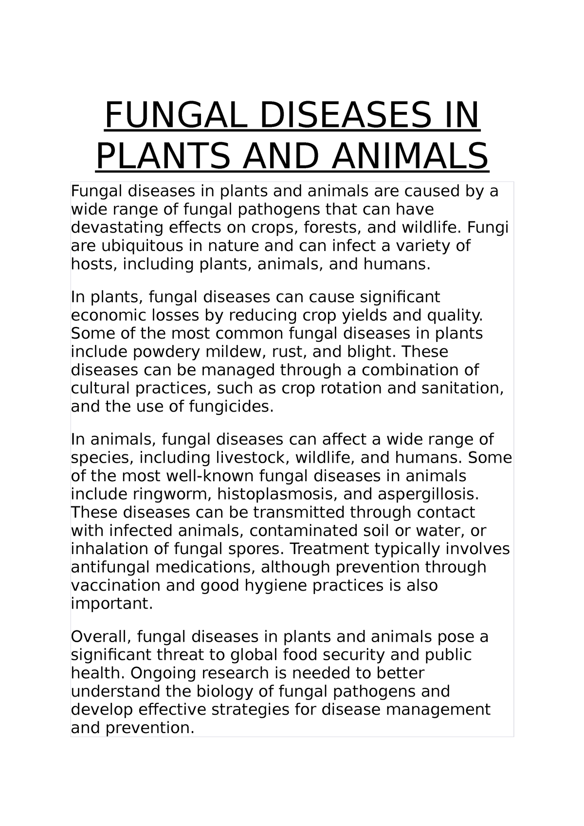 Fungal Diseases IN Plants AND Animals - FUNGAL DISEASES IN PLANTS AND ...