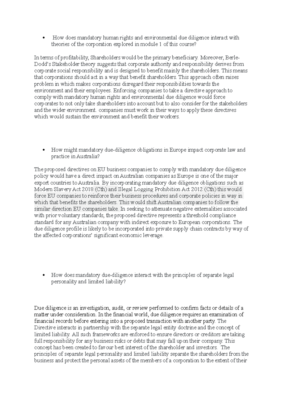 How does mandatory human rights and environmental due diligence ...