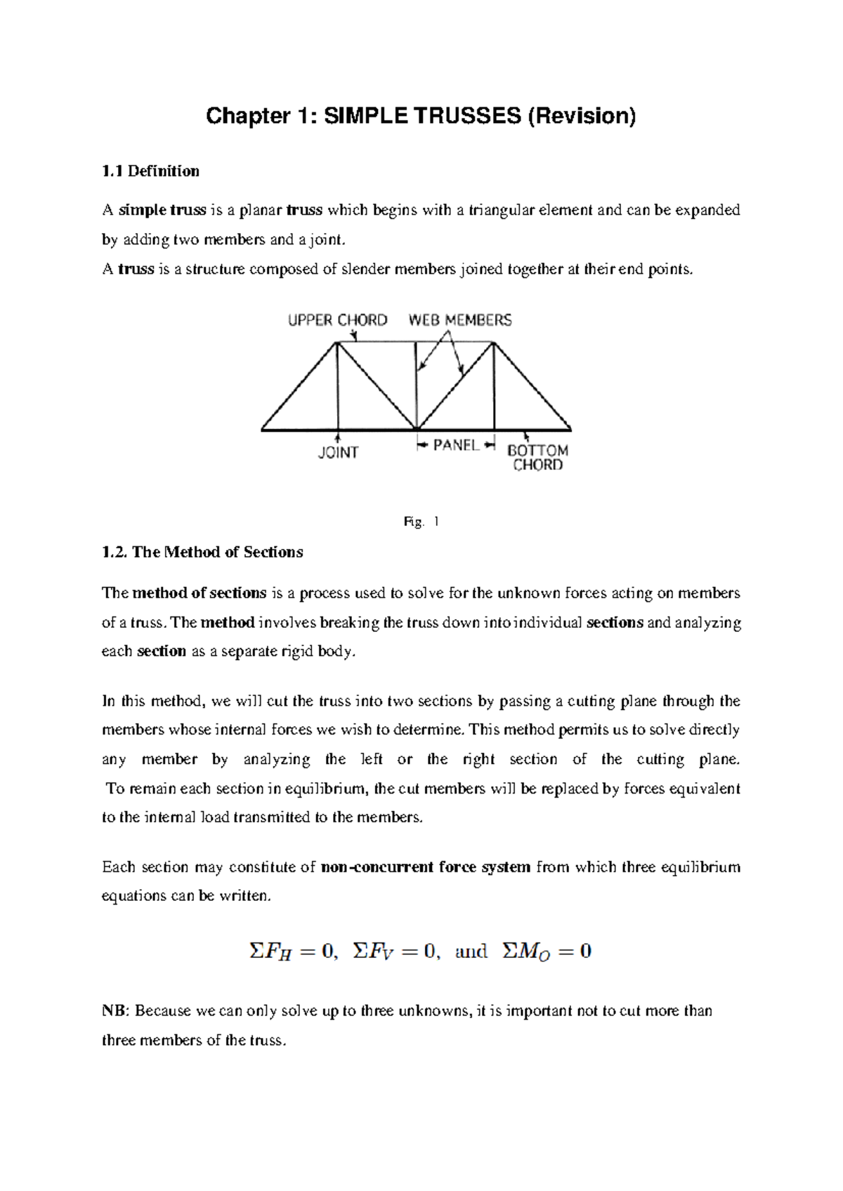 Chapter 1 Simple Trusses - Chapter 1: SIMPLE TRUSSES (Revision) 1 ...