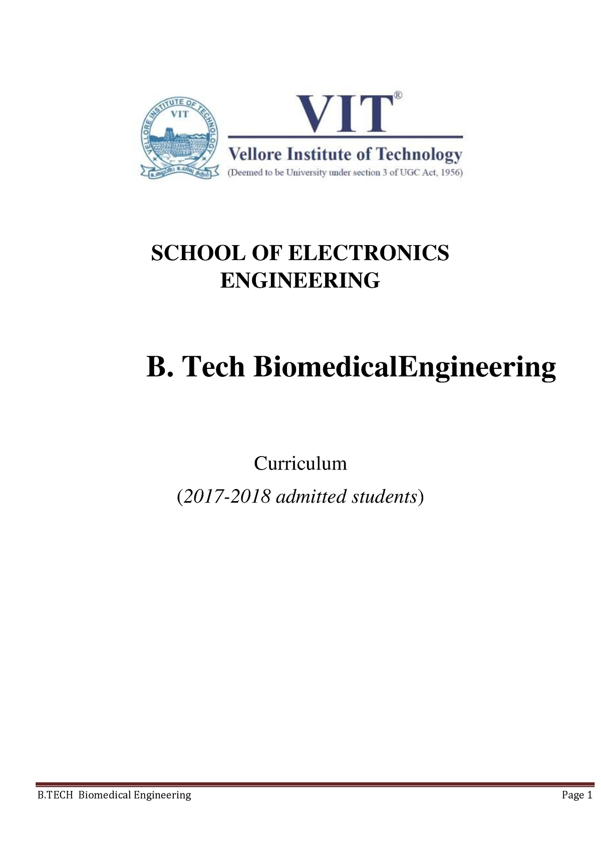 VIT B Tech Biomedical Curriculum - SCHOOL OF ELECTRONICS ENGINEERING B. Tech ...