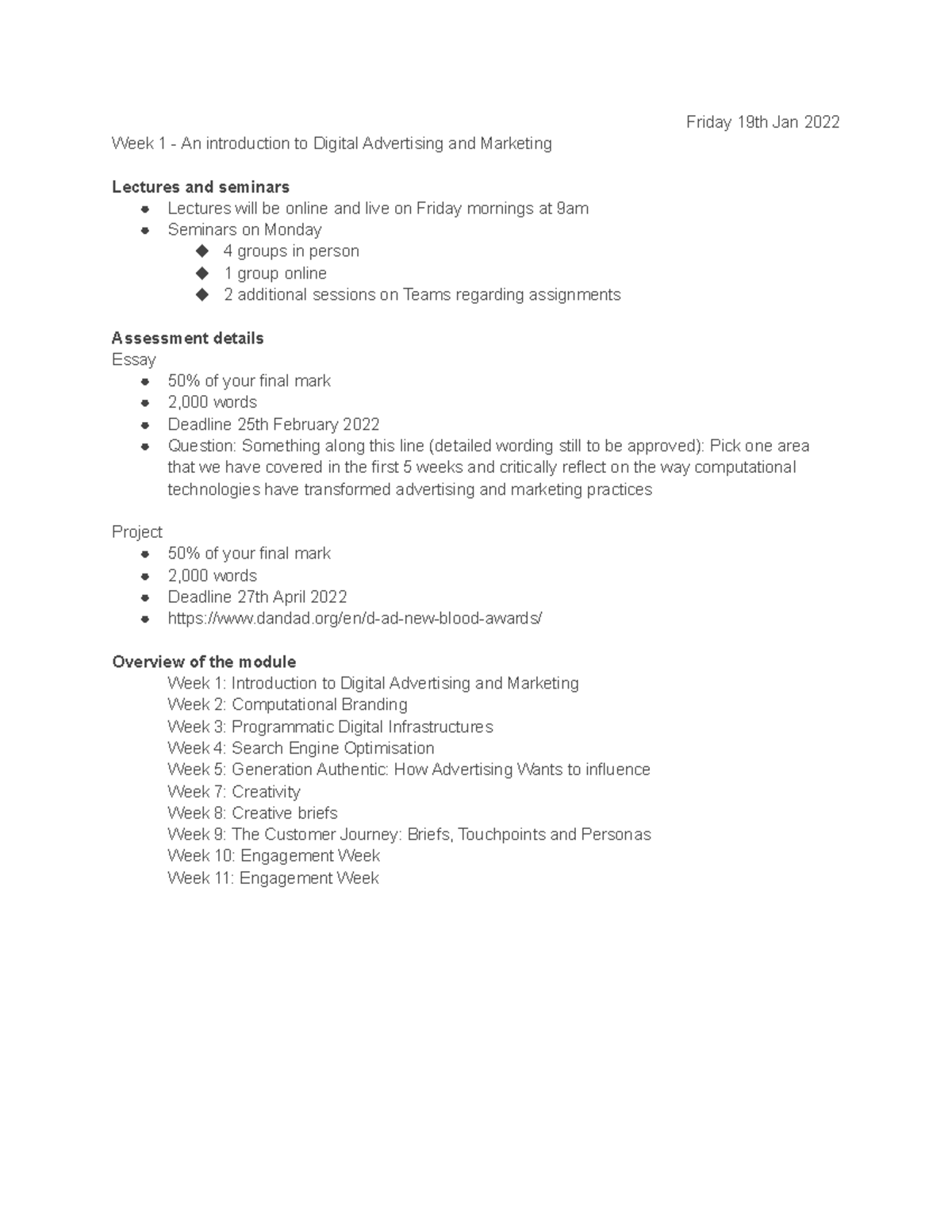 Digital Advertising: Marketing - Part 1 - 5SSMN242 - KCL - Studocu