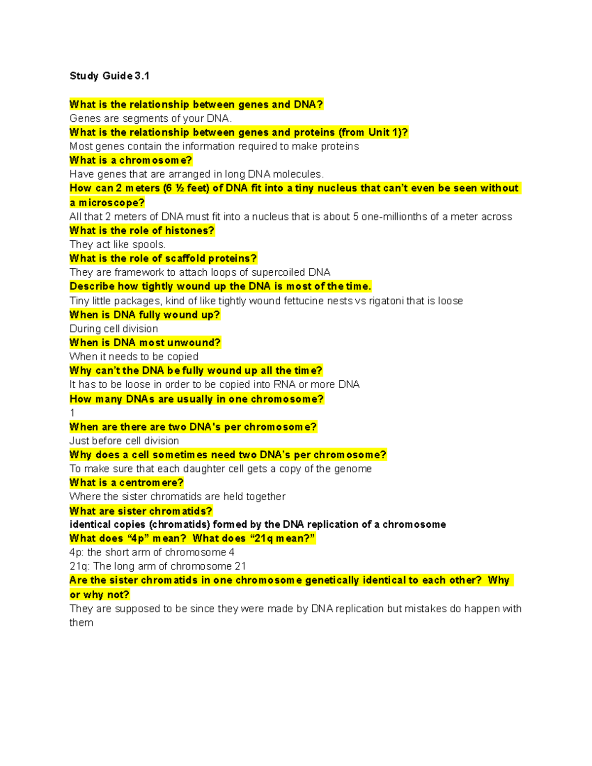 Study Guide 3.1 - Study Guide 3. What is the relationship between genes ...