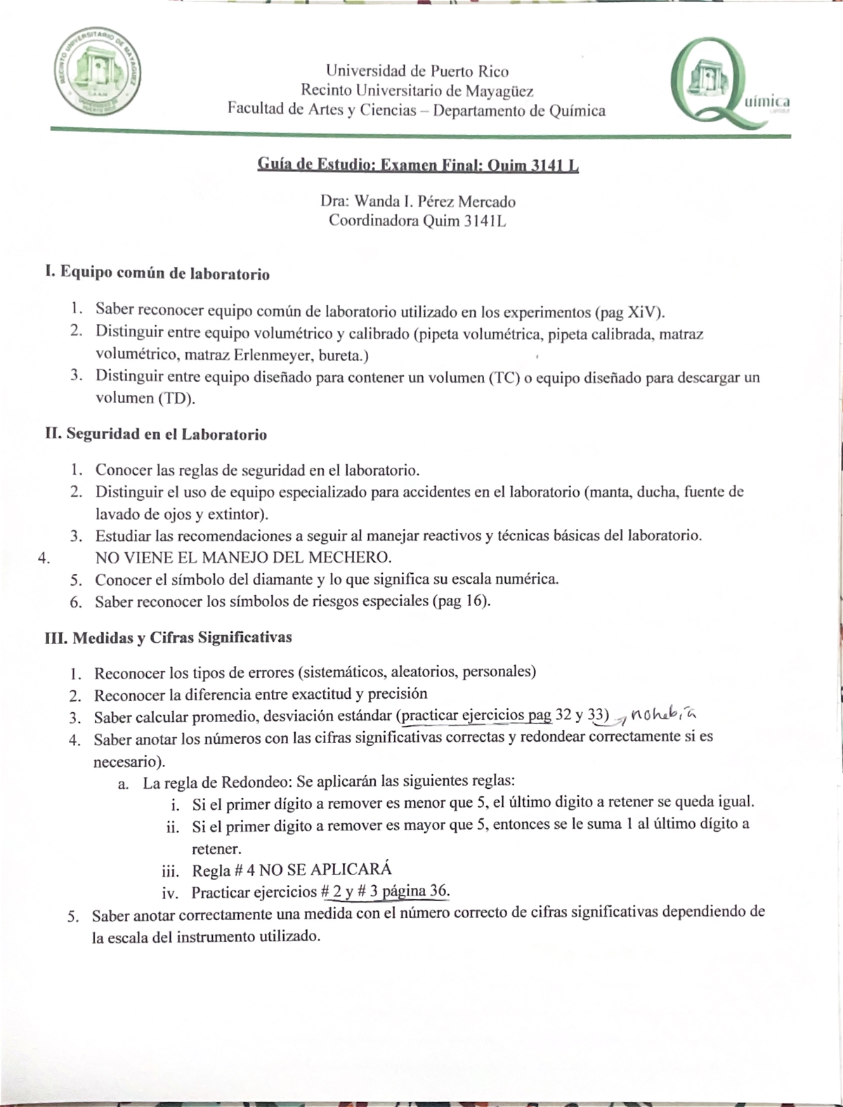 Guía De Estudio Quim - Guía De Examen Contestada - Química General I ...