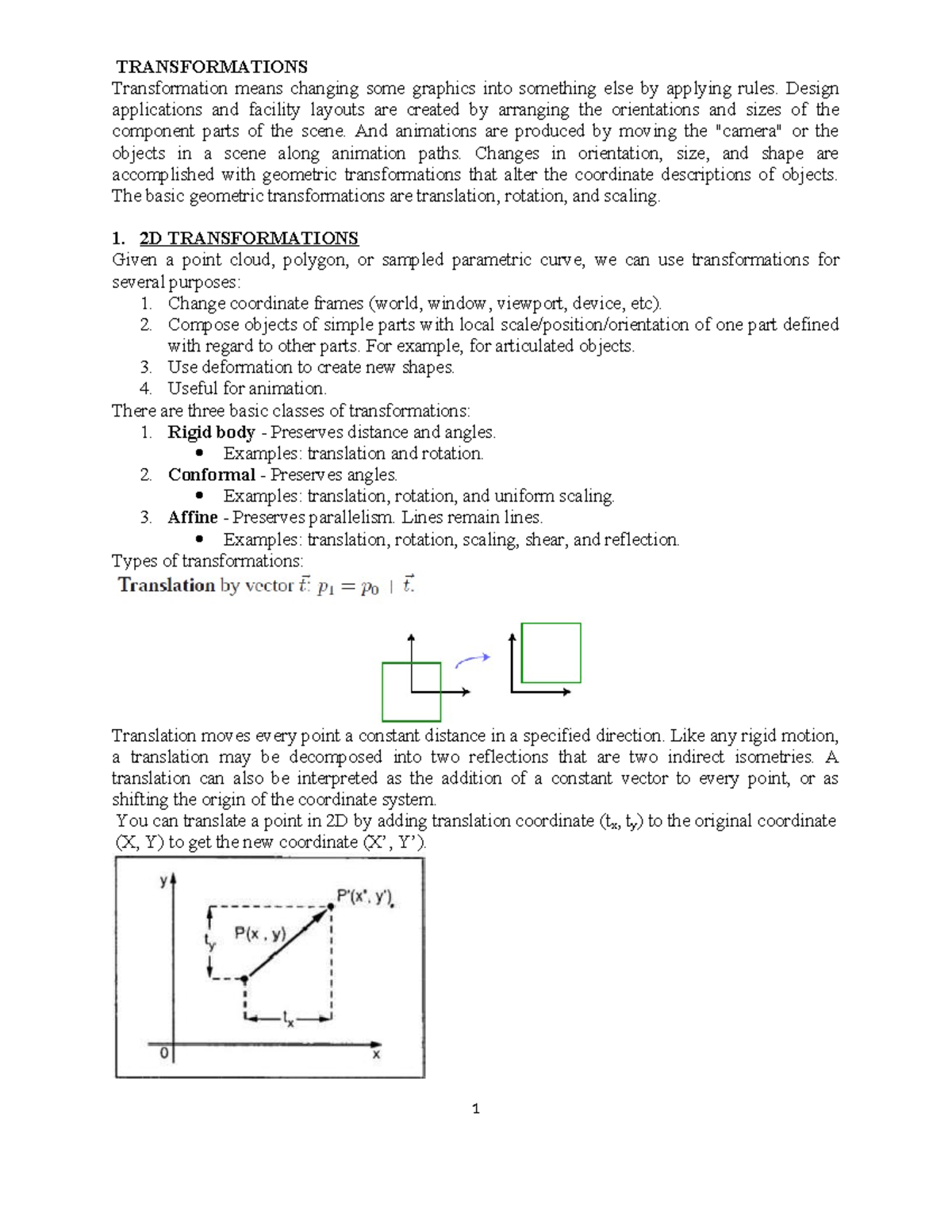 Topic 2 Transformation - TRANSFORMATIONS Transformation means changing ...