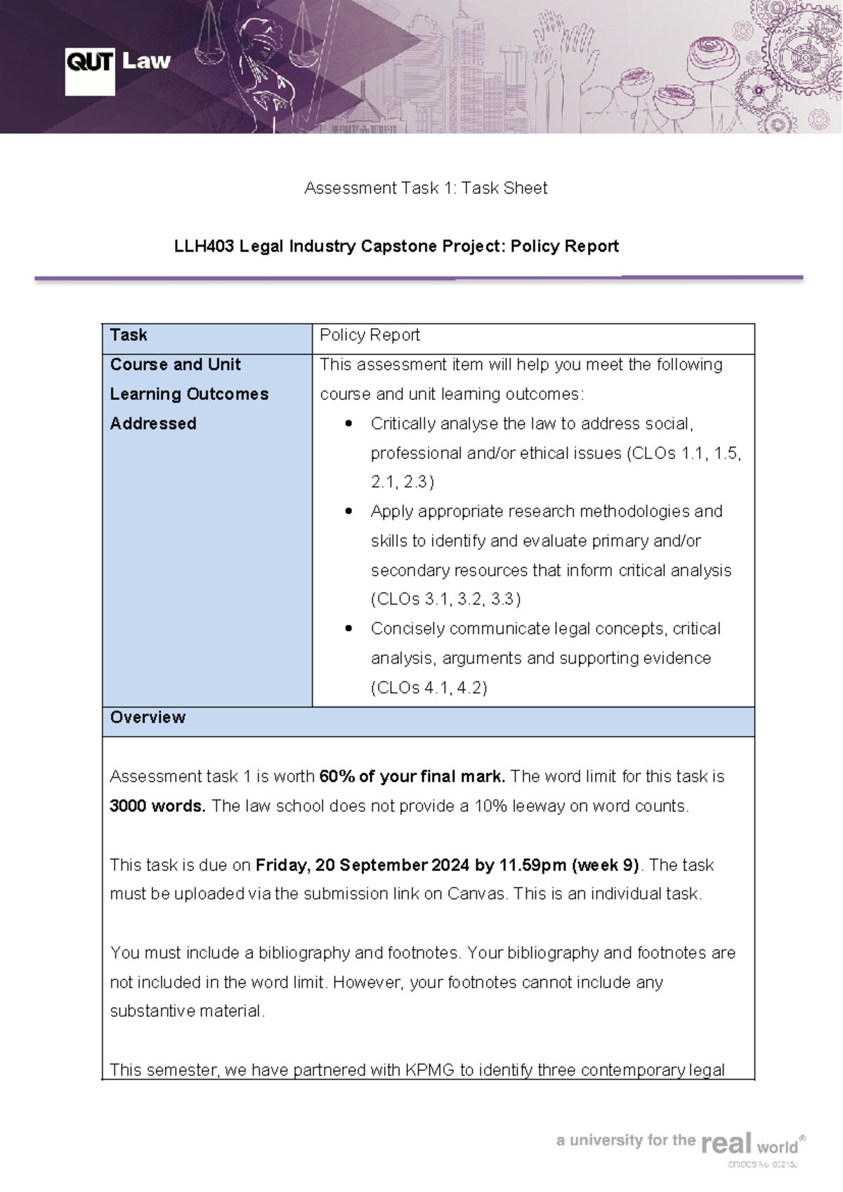 2024 S2 LLH403 Task 1 - Assignment feedback - Assessment Task 1: Task ...