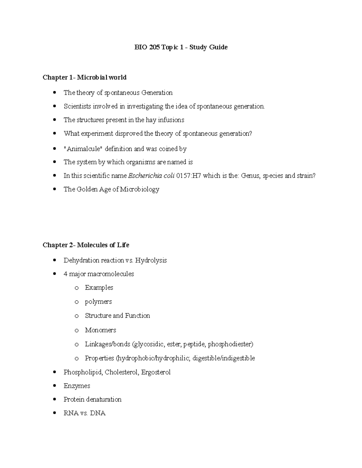 BIO 205 Topic 1 - Study Guide - BIO-205 - GCU - Studocu