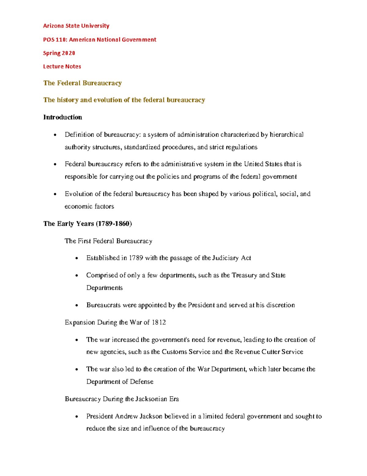 POS 110 Lecture notes 14 The Federal Bureaucracy - POS 110: American ...