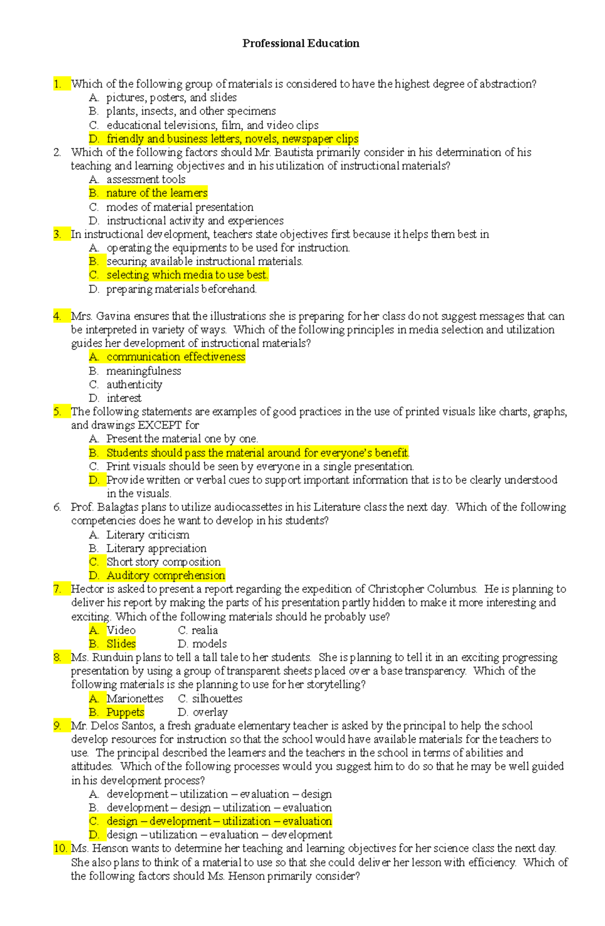 Drills In Curriculums Development - Professional Education Which of the ...