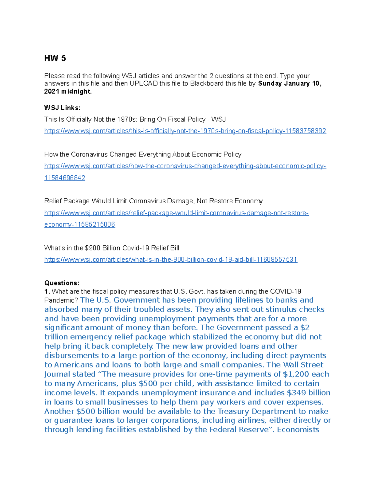 HW5 Homework 5 HW 5 Please read the following WSJ articles and