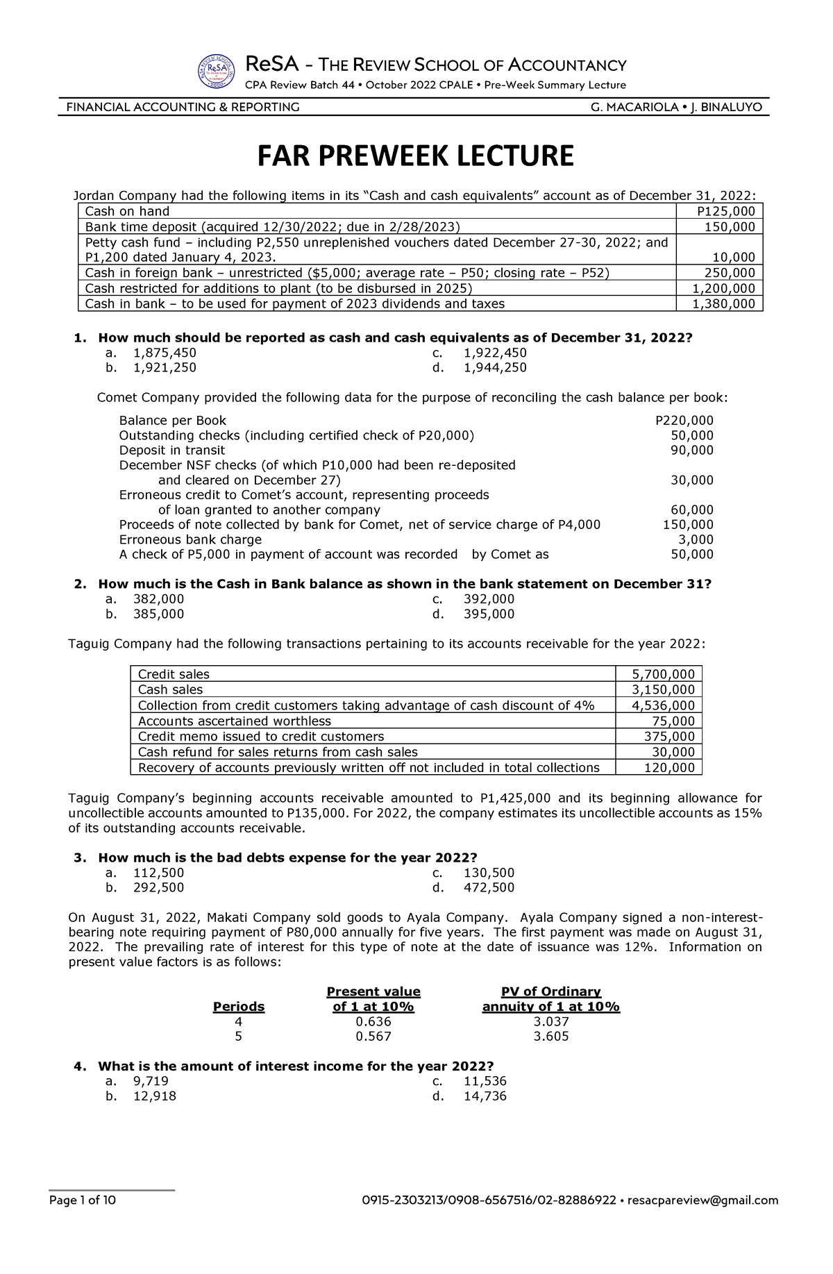 FAR Preweek - RESA (B44) - ReSA - THE REVIEW SCHOOL OF ACCOUNTANCY CPA ...