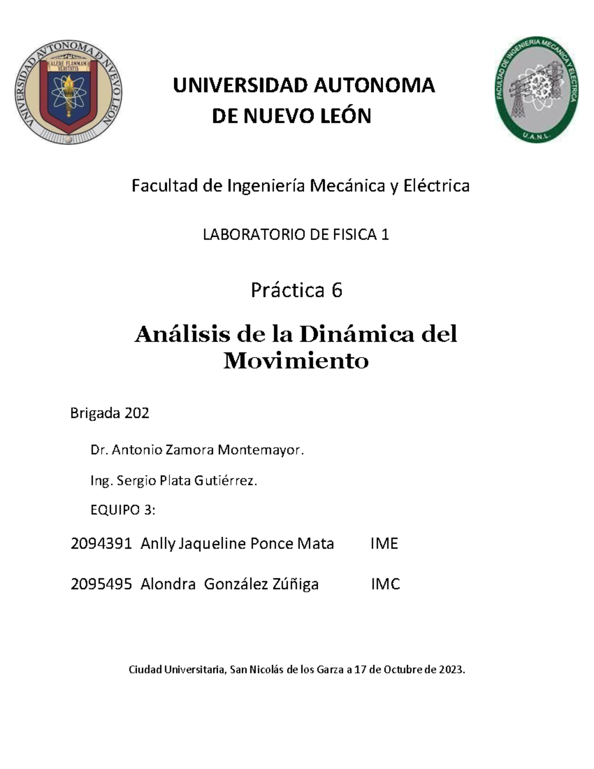 Practica 7 LAB Fisica - UNIVERSIDAD AUTONOMA DE NUEVO LEÓN Facultad de ...