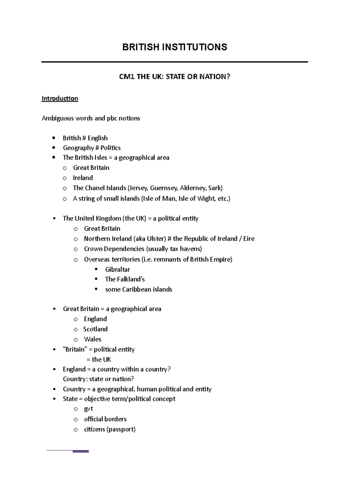 British Institutions S2 - BRITISH INSTITUTIONS CM1 THE UK: STATE OR ...