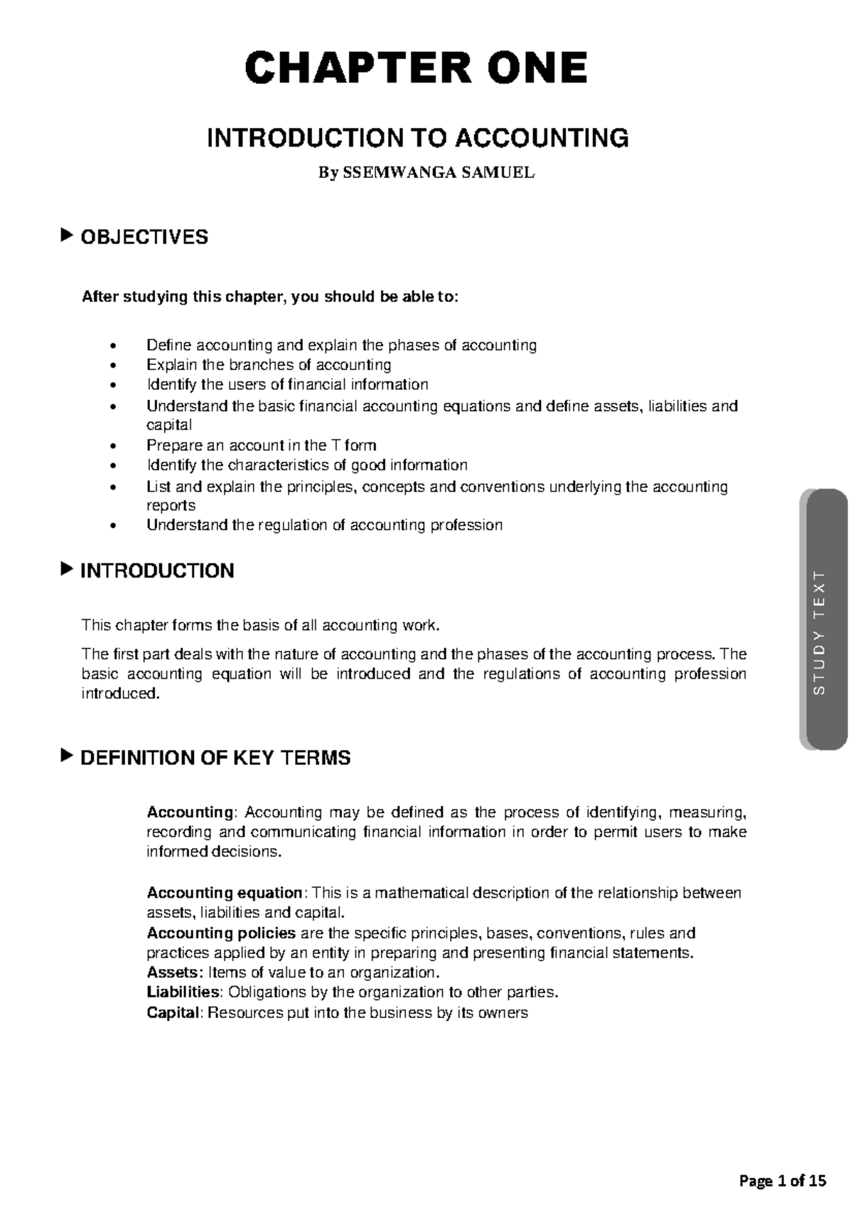 Chapter ONE- Introduction to Accounting - CHAPTER ONE INTRODUCTION TO ...