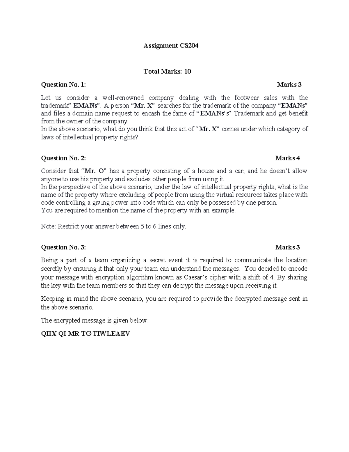 Fall 2023 CS204 2 - good - Assignment CS Total Marks: 10 Question No. 1 ...