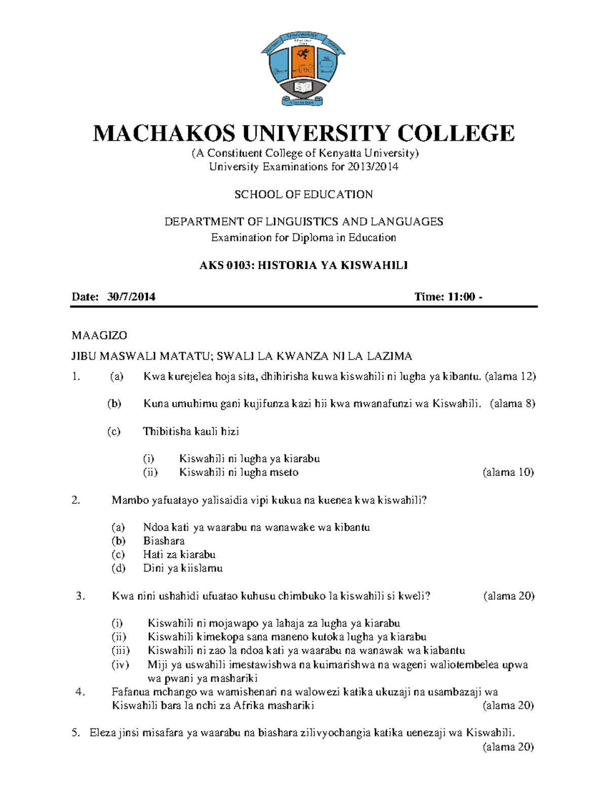 AKS%2001 03%20 Historia%20YA%20 Kiswahili - MACHAKOS UNIVERSITY COLLEGE ...