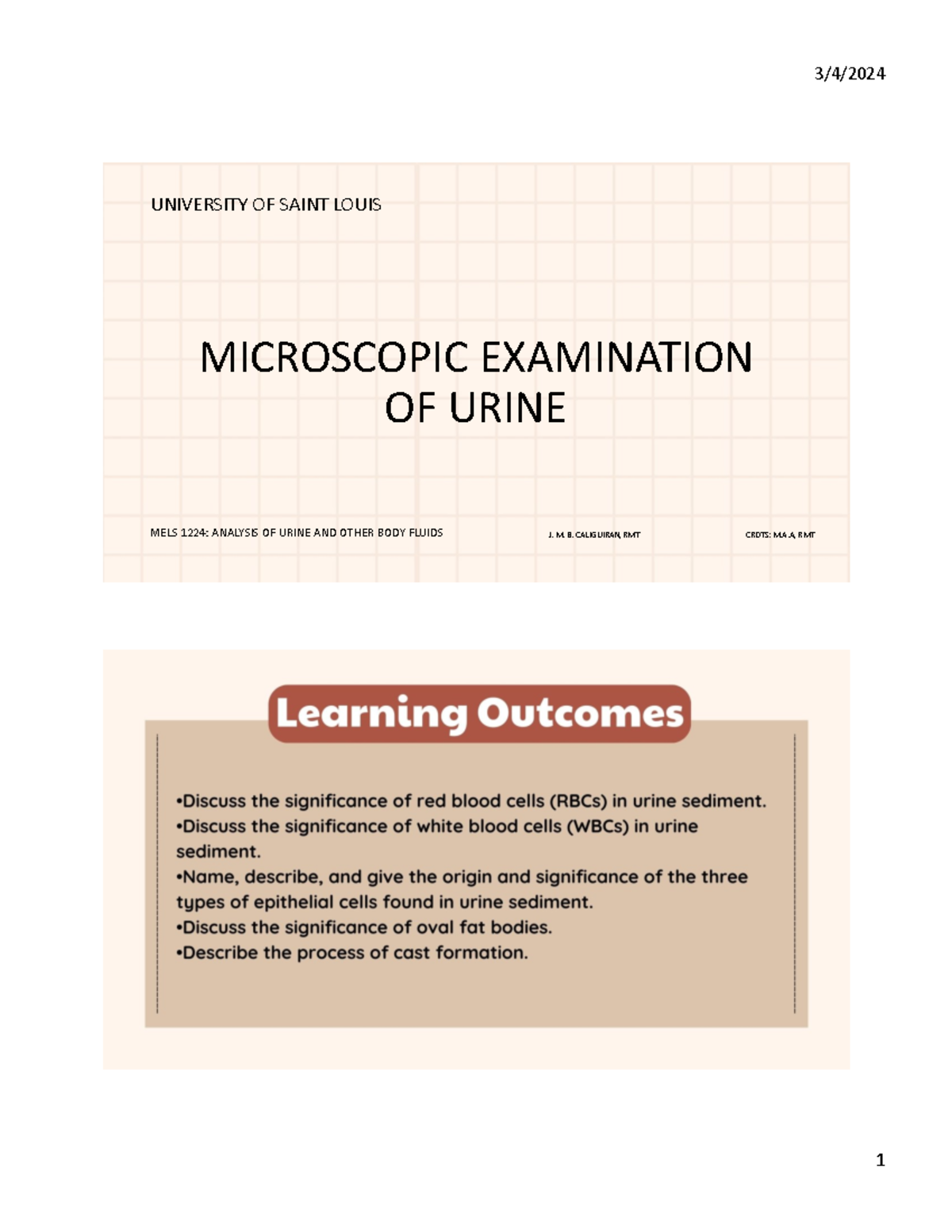 Print 2 - AUBF MICROSCOPIC EXAMINATION - UNIVERSITY OF SAINT LOUIS MELS ...