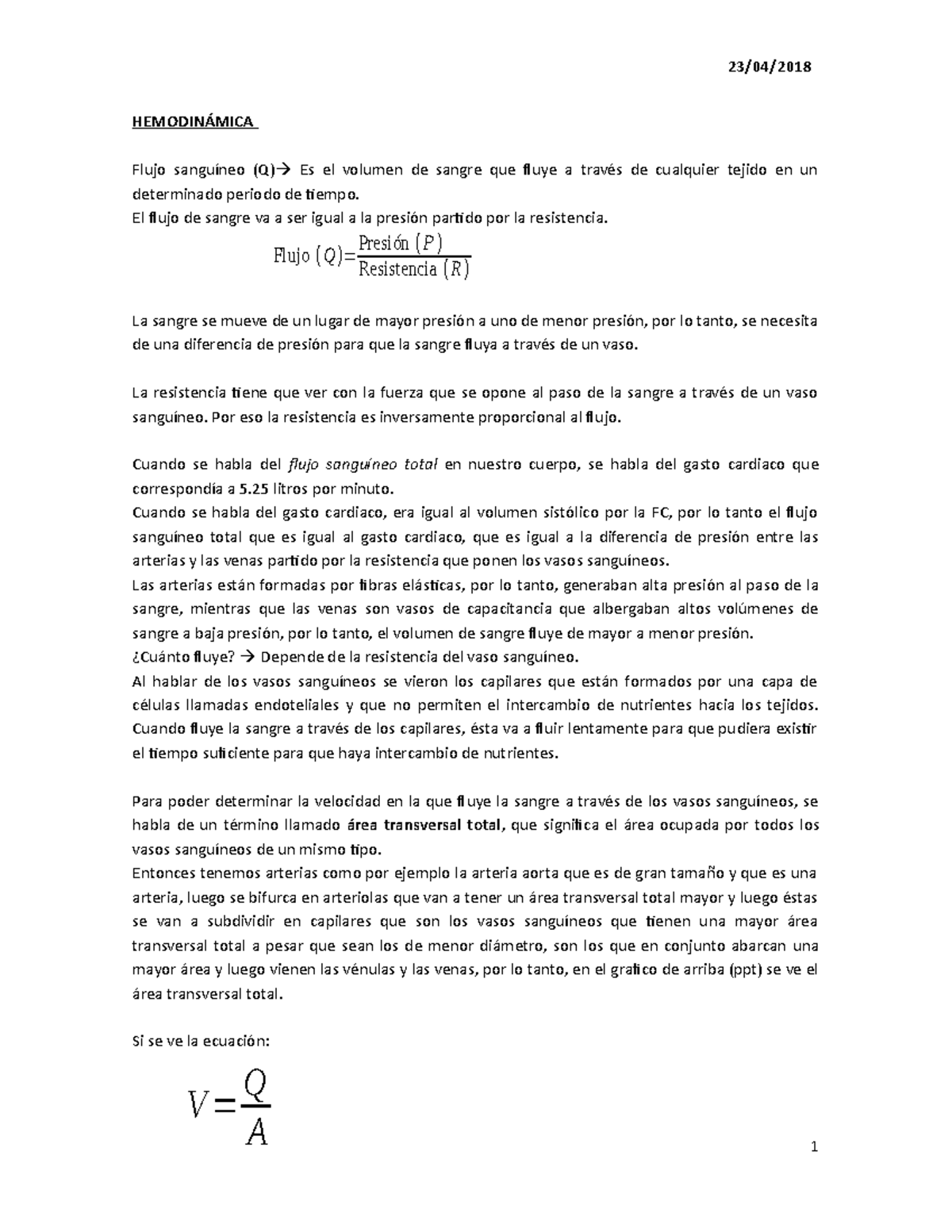 Fisiología Hemodinámica 1 Hemodinámica Flujo Sanguíneo Q Es El Fisiología Hemodinámica 1 Hemodinámica Flujo Sanguíneo Q Es El