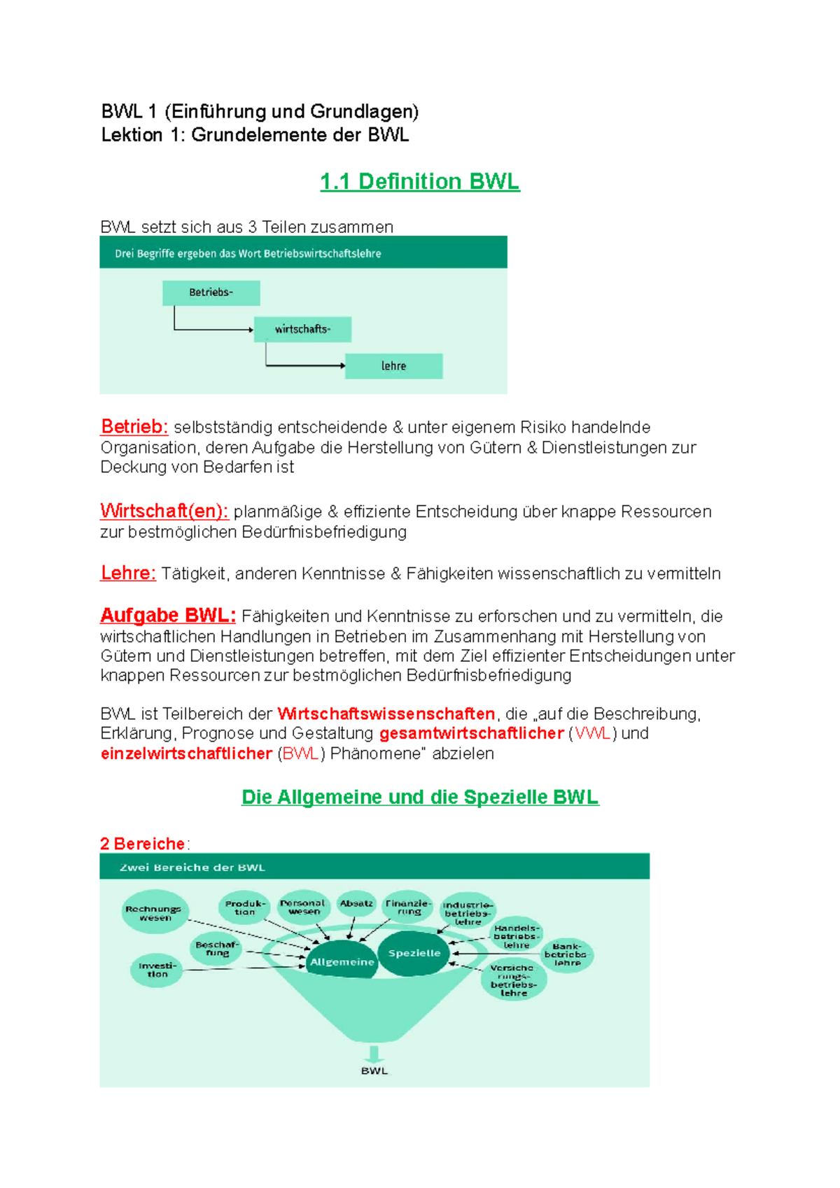 BWL 1 Lektion 1 - BWL 1 (Einführung Und Grundlagen) Lektion 1 ...