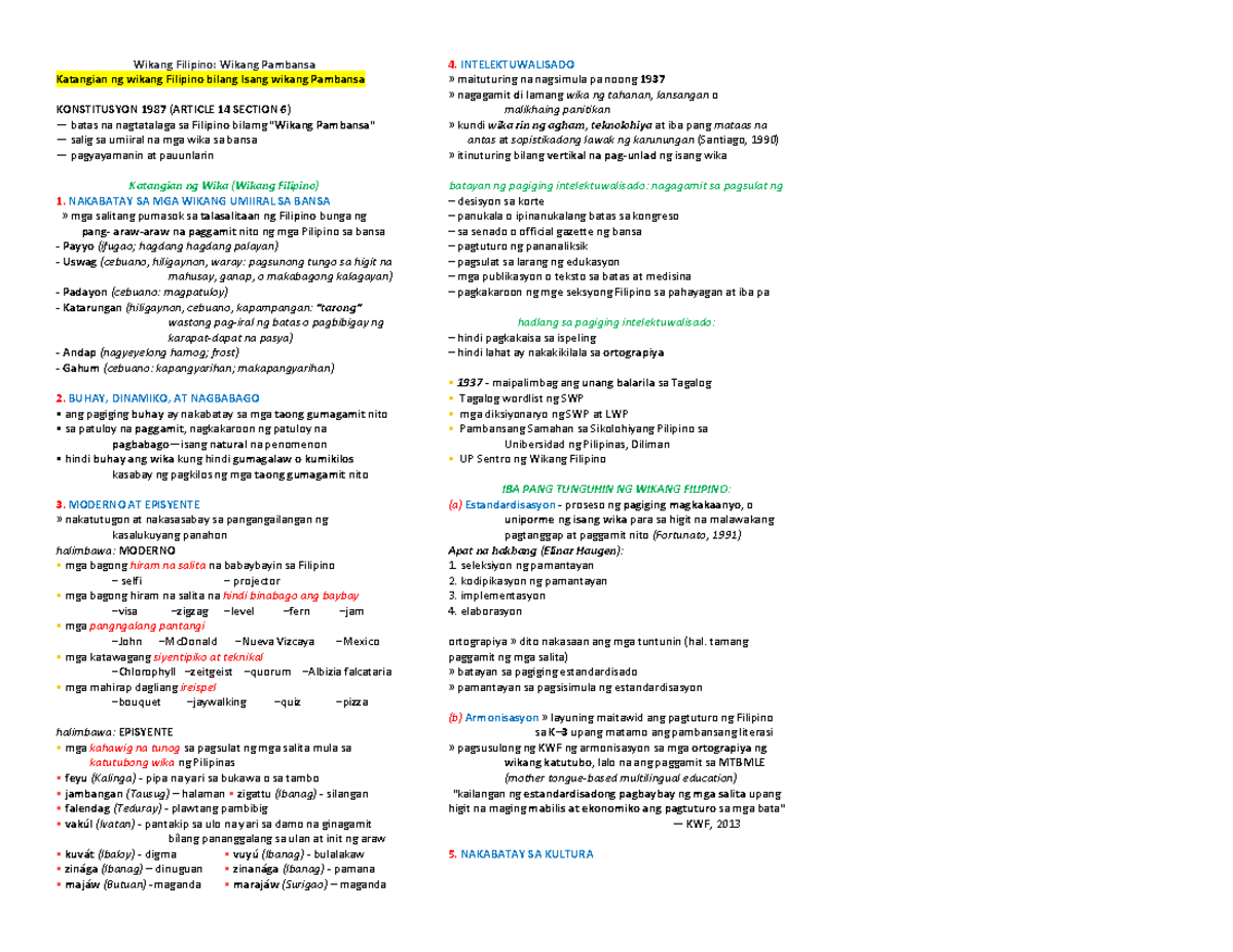 Finals (ARP) - notes in ARP - Wikang Filipino: Wikang Pambansa ...