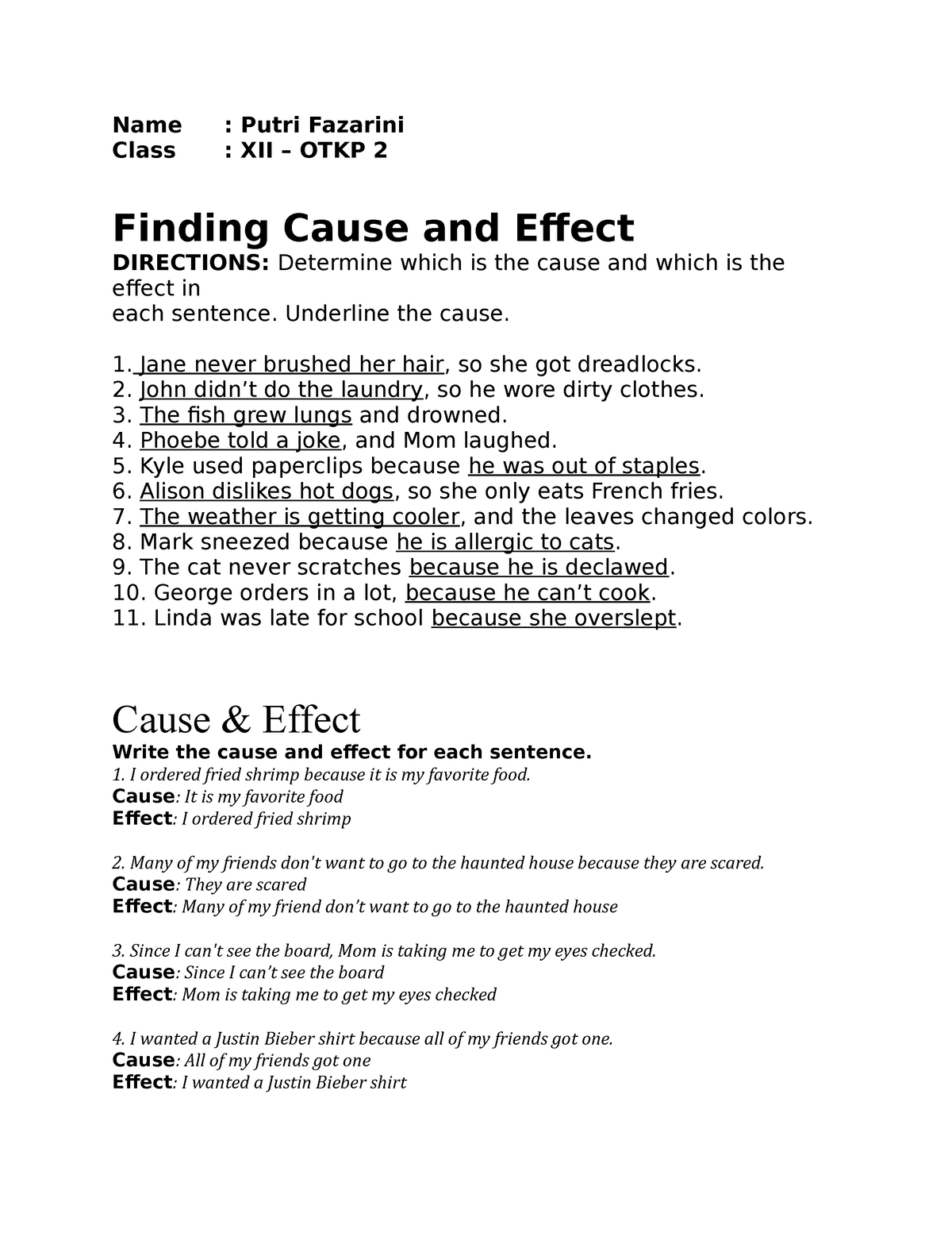 soal essay bahasa inggris tentang cause and effect