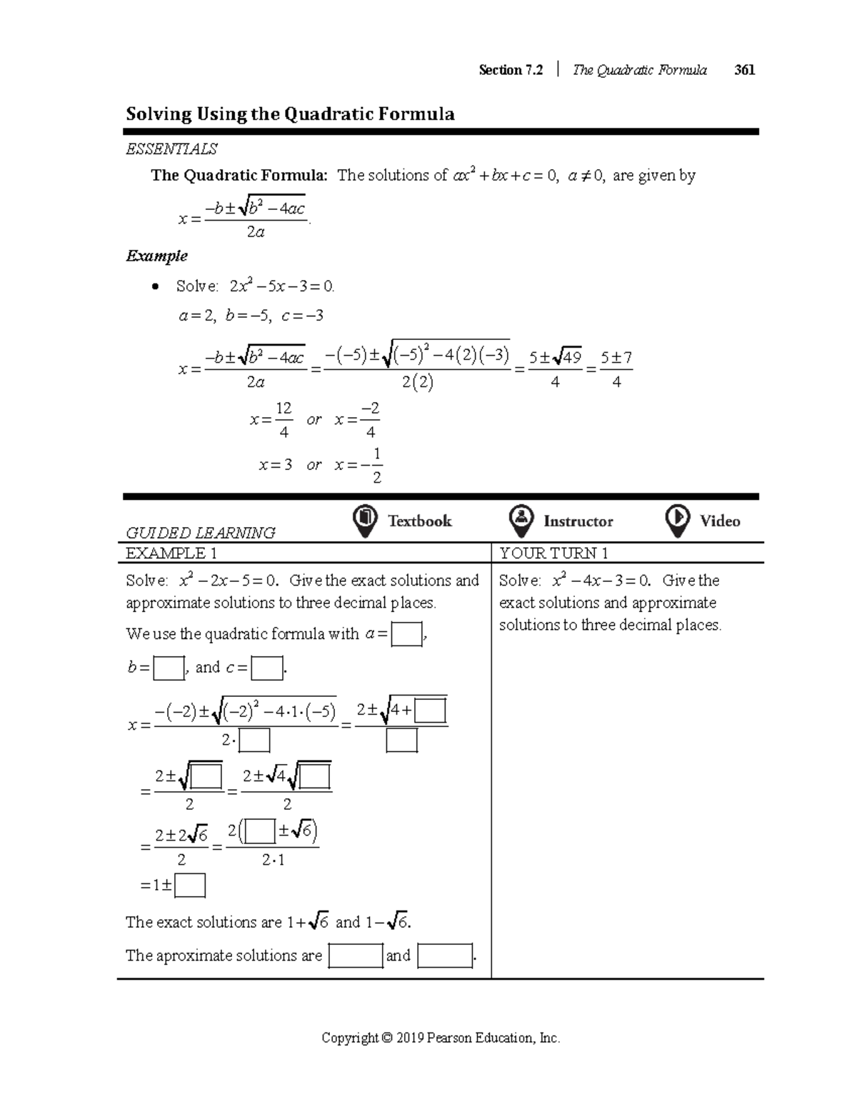 Section 7 - Practice Materials. - Solving Using The Quadratic Formula ...