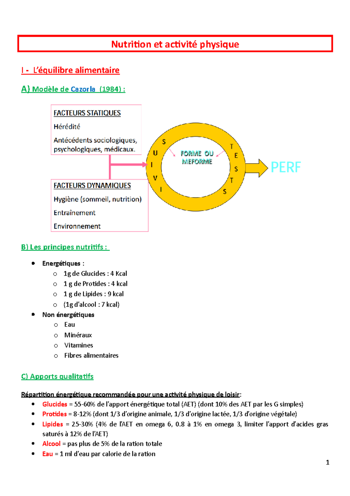 Nutrition L2S2 - Nutrition et activité physique I - L’équilibre ...