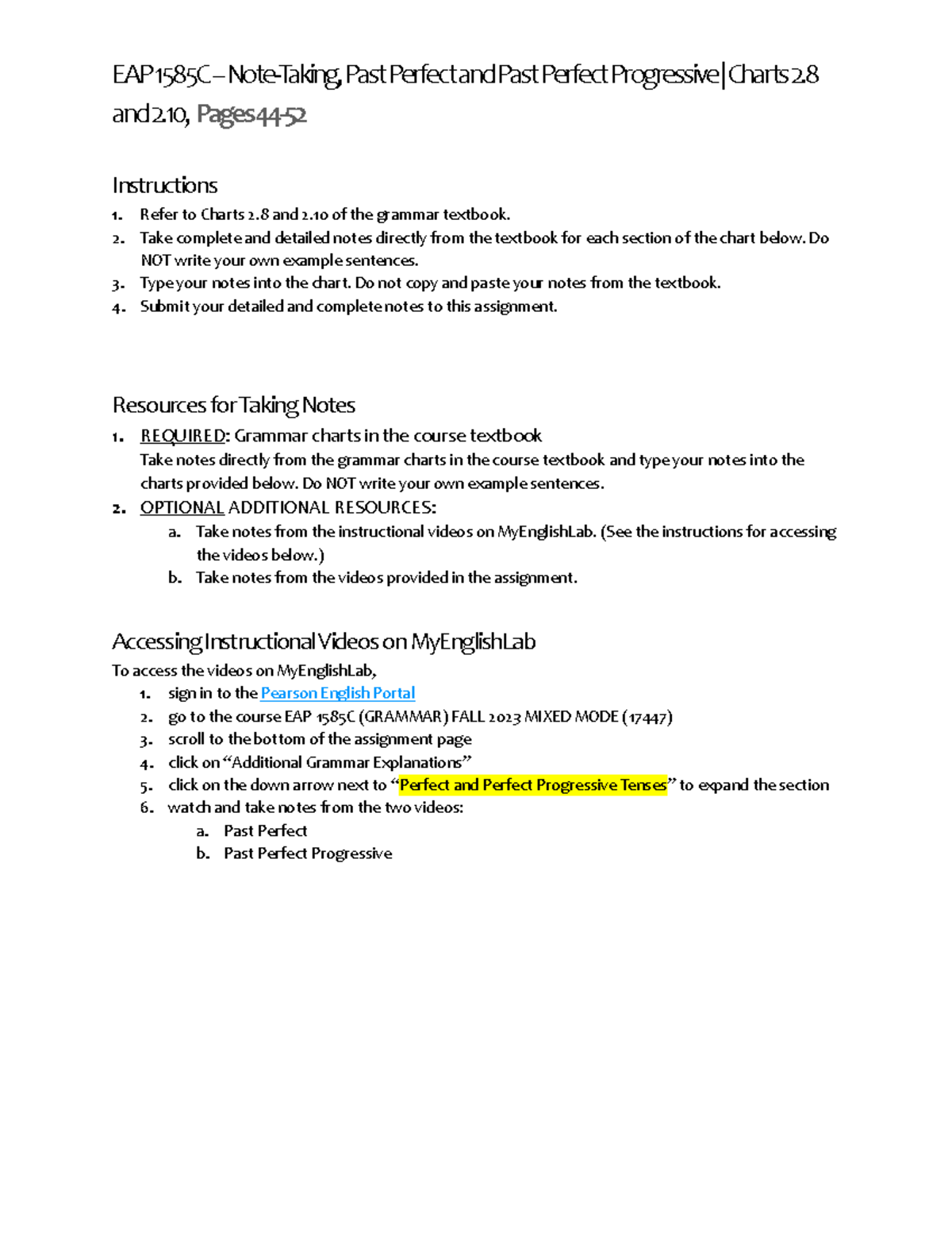 Chapter 2 Notes on the Past Perfect and Past Perfect Progressive ...