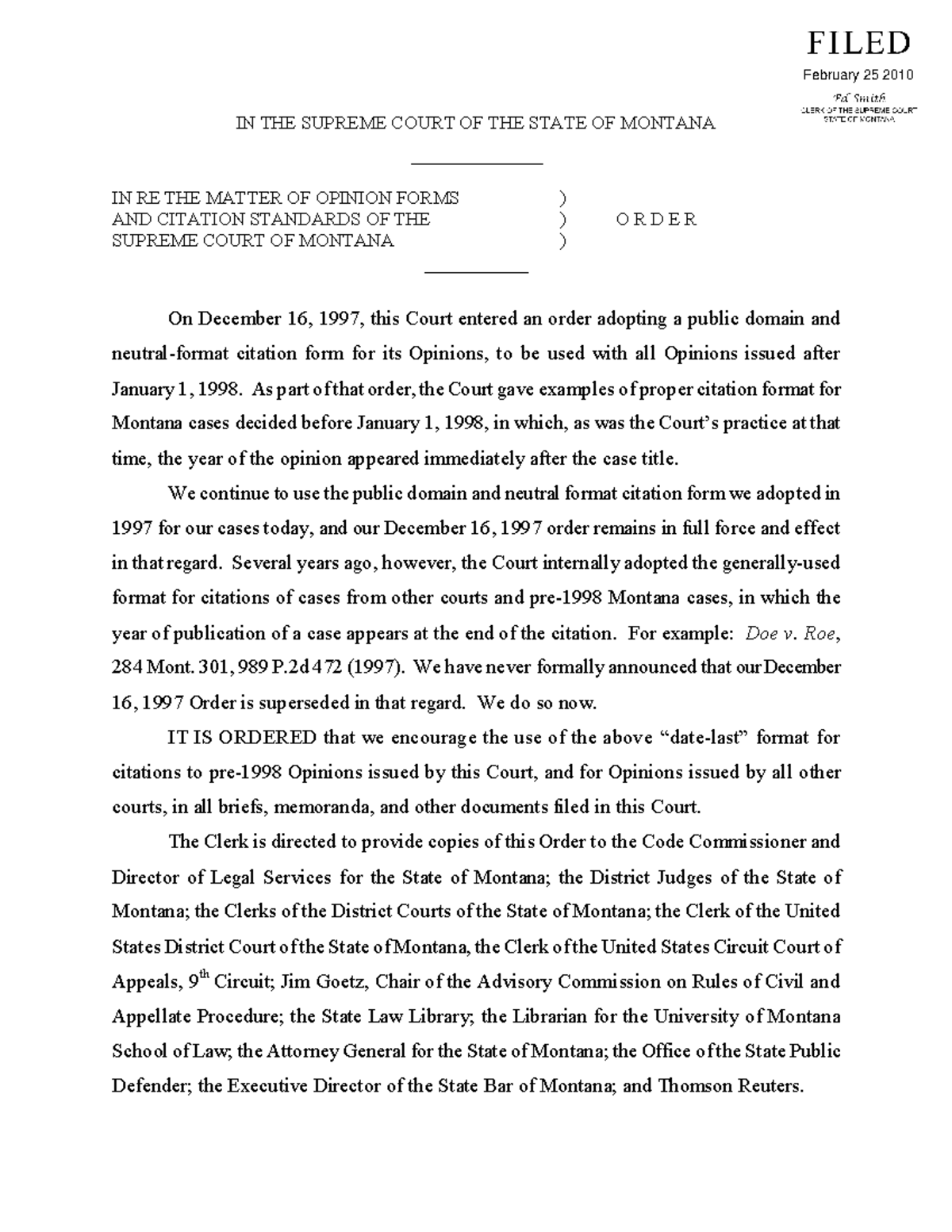 MSC 2010 Citation Order - IN THE SUPREME COURT OF THE STATE OF MONTANA ...