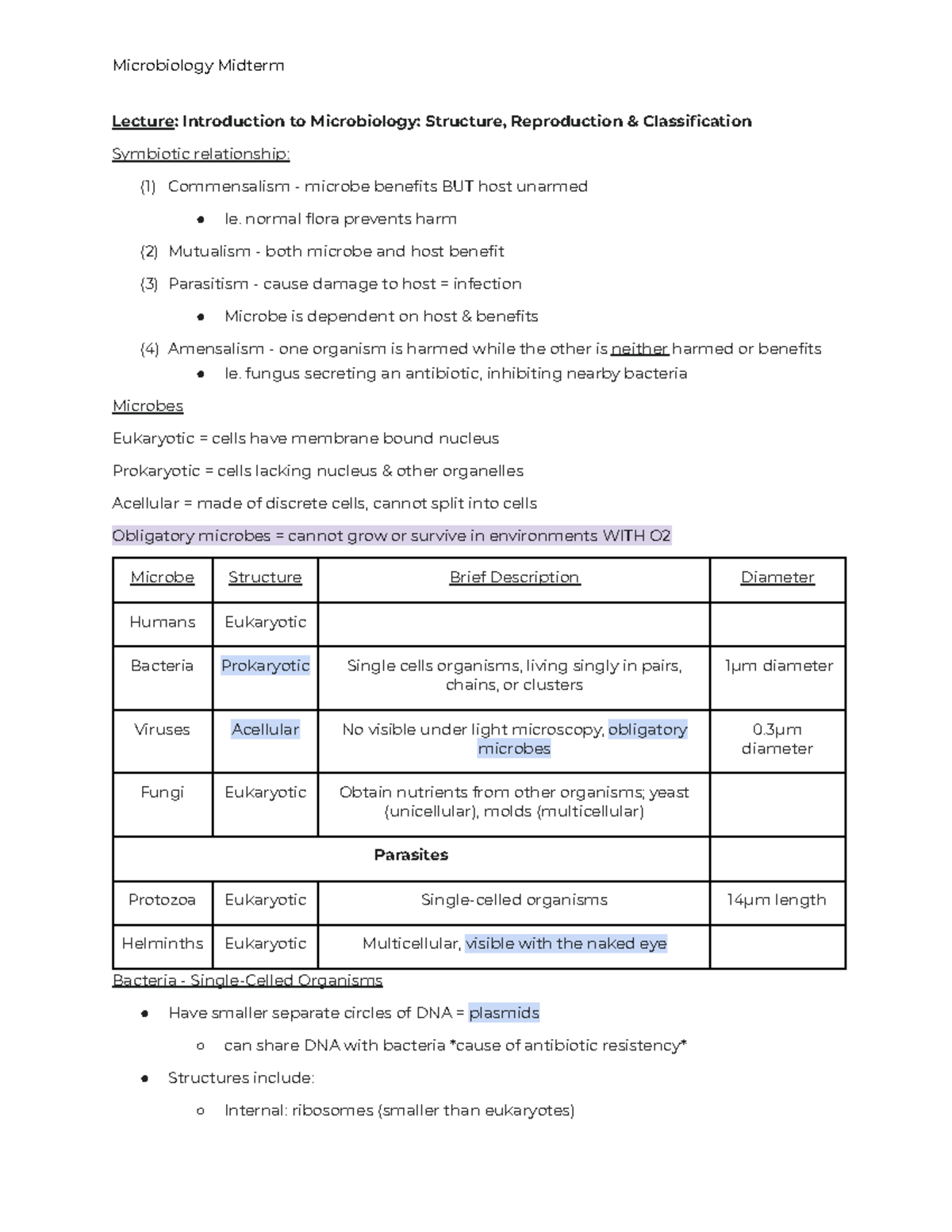 Microbio Midterm Review - Lecture: Introduction to Microbiology ...