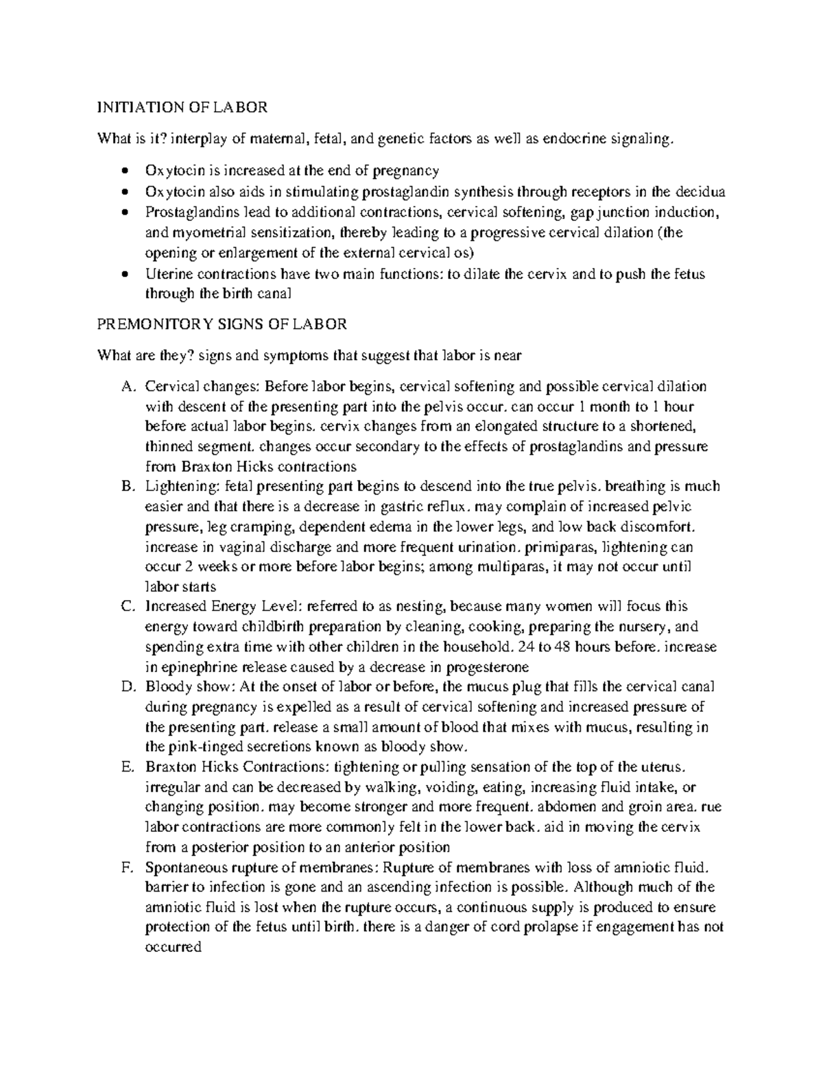 Study Guide Ch 13 - INITIATION OF LABOR What Is It? Interplay Of ...