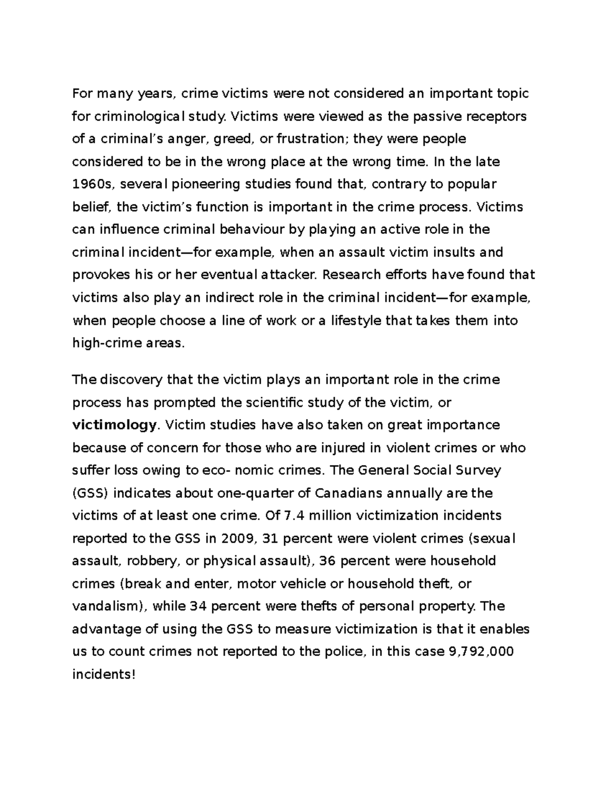 Victim - Lecture notes 4 - For many years, crime victims were not ...