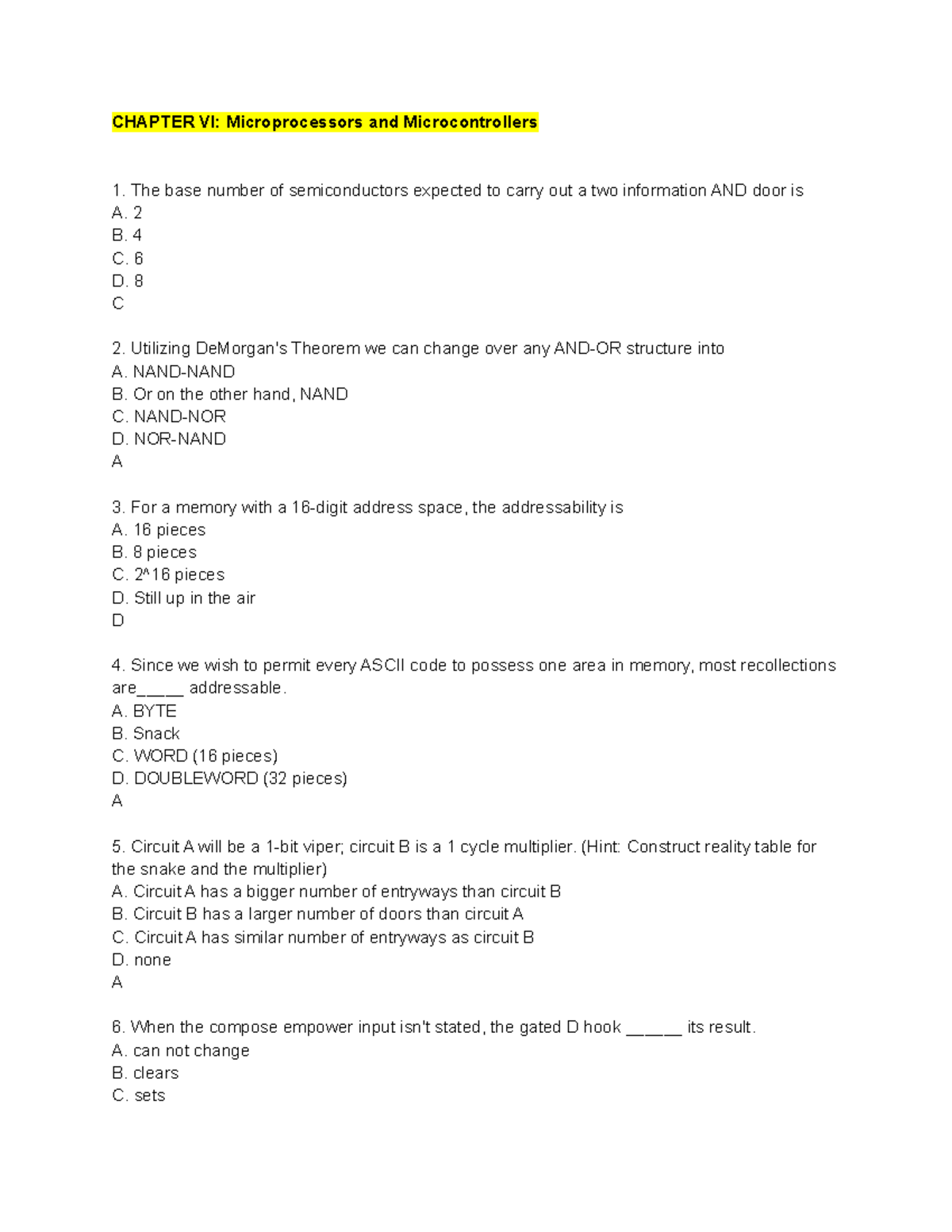 Chapter VI Microprocessors and Microcontrollers - CHAPTER VI ...