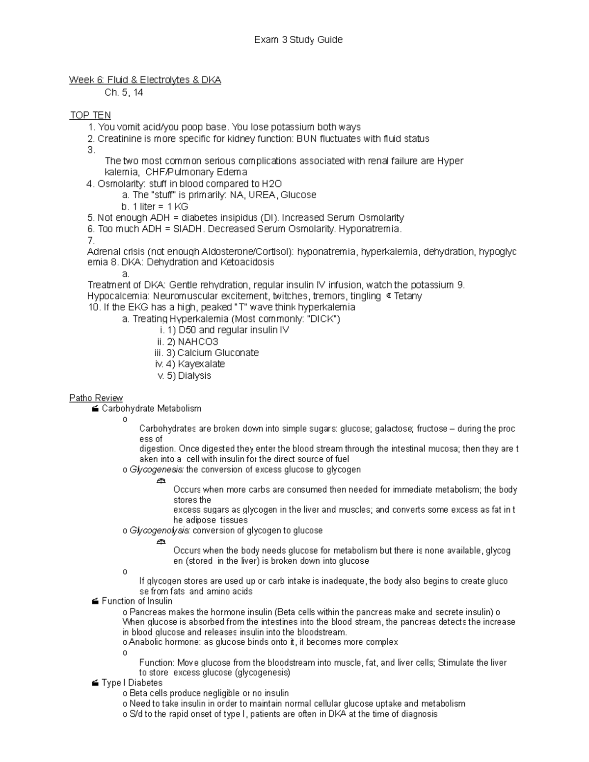 N460 Exam 3 Study Guide-2 - Exam 3 Study Guide Week 6: Fluid ...