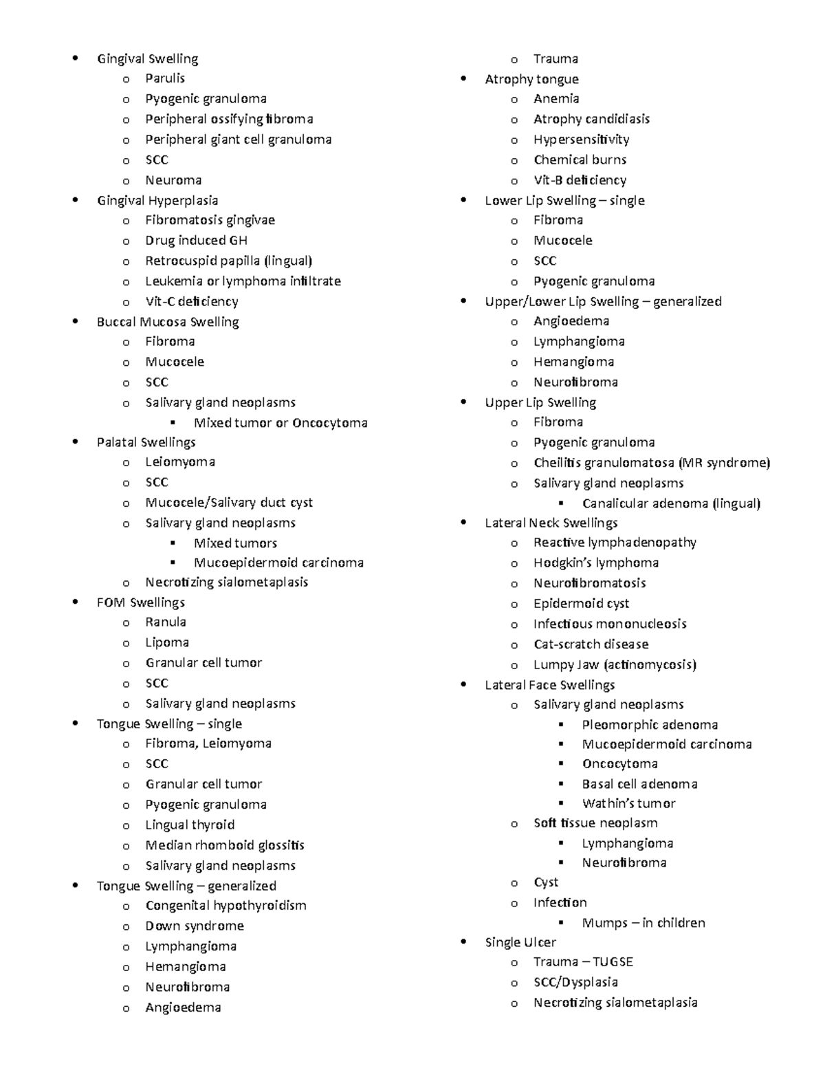 DDX - DDX for common oral pathology - Gingival Swelling o Parulis o ...