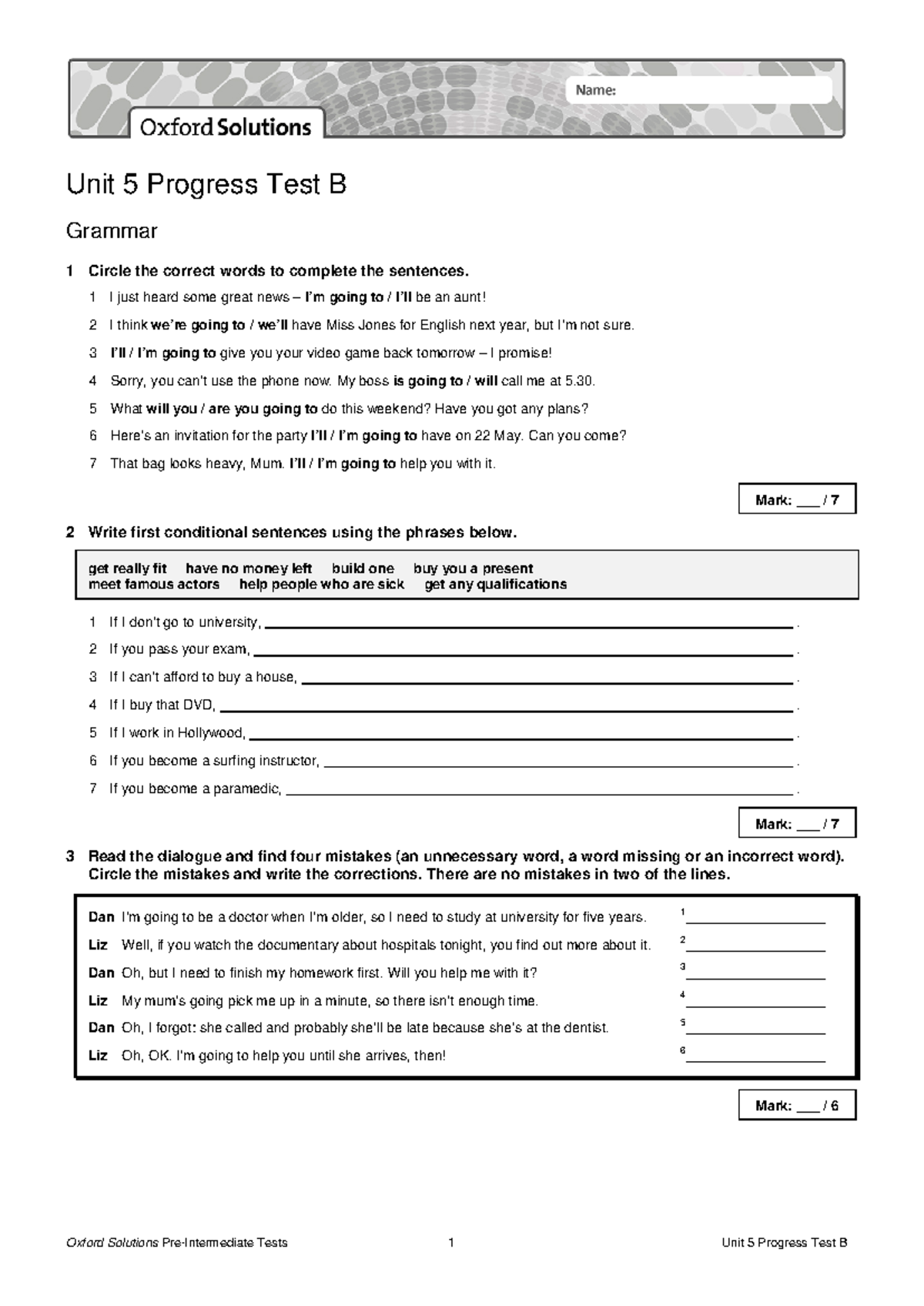 Test Unit 5 B - Sciafa - Unit 5 Progress Test B Grammar 1 Circle The ...