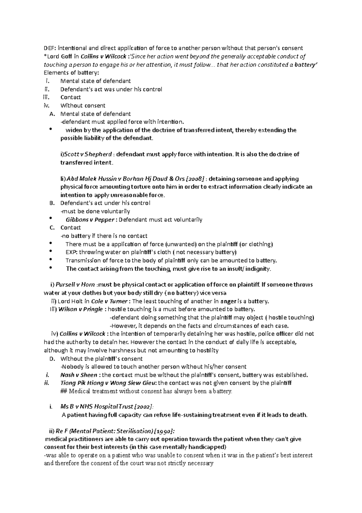 Battery - Lecture notes 10 - DEF: intentional and direct application of ...