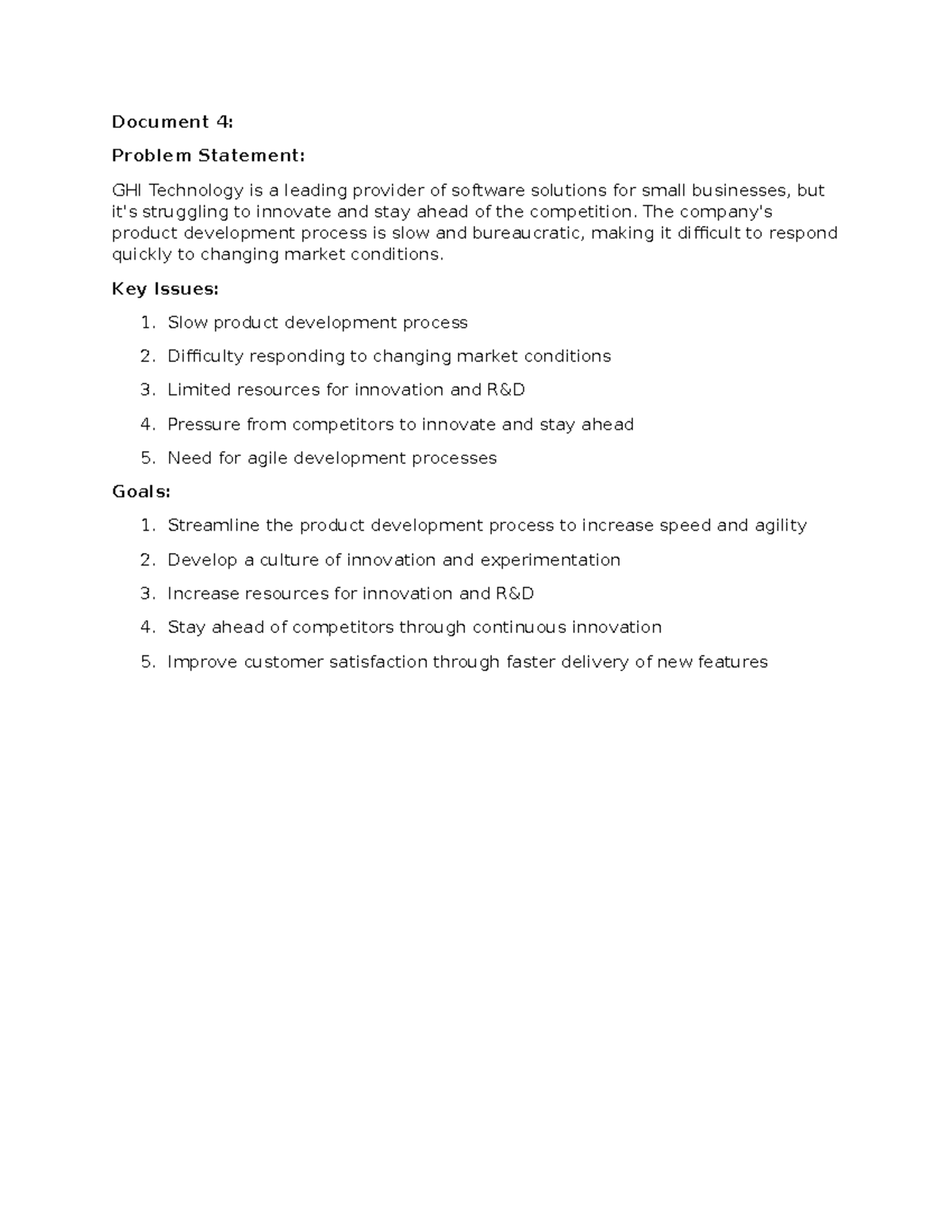 Business problem 4 - Document 4: Problem Statement: GHI Technology is a ...