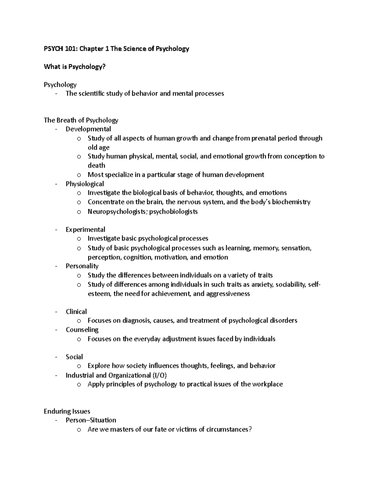 Psych 101 Chapter 1 - Prof. Kang - PSYCH 101: Chapter 1 The Science Of ...