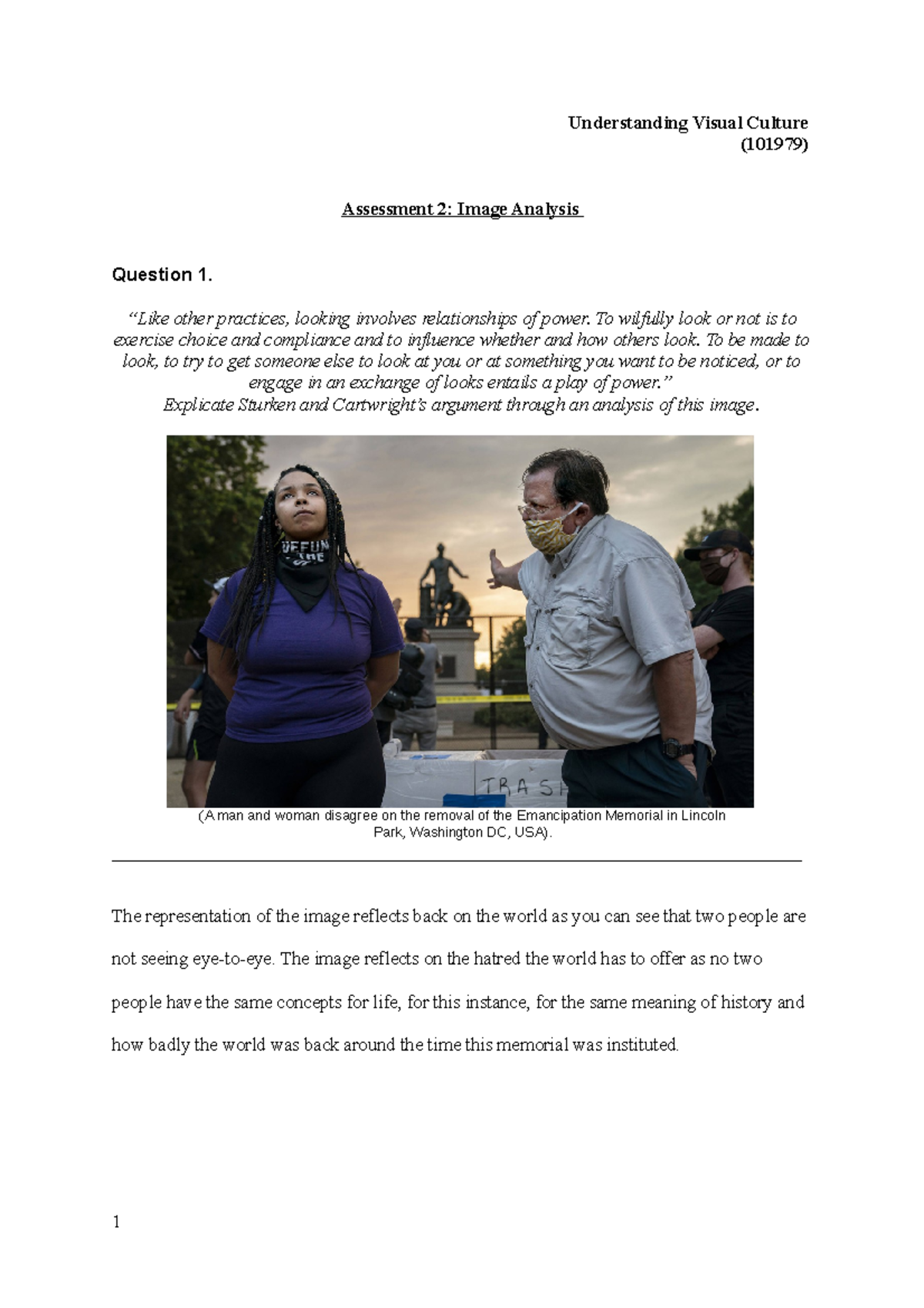 Assessment 2- Image Analysis of 2 questions listed for assessment ...