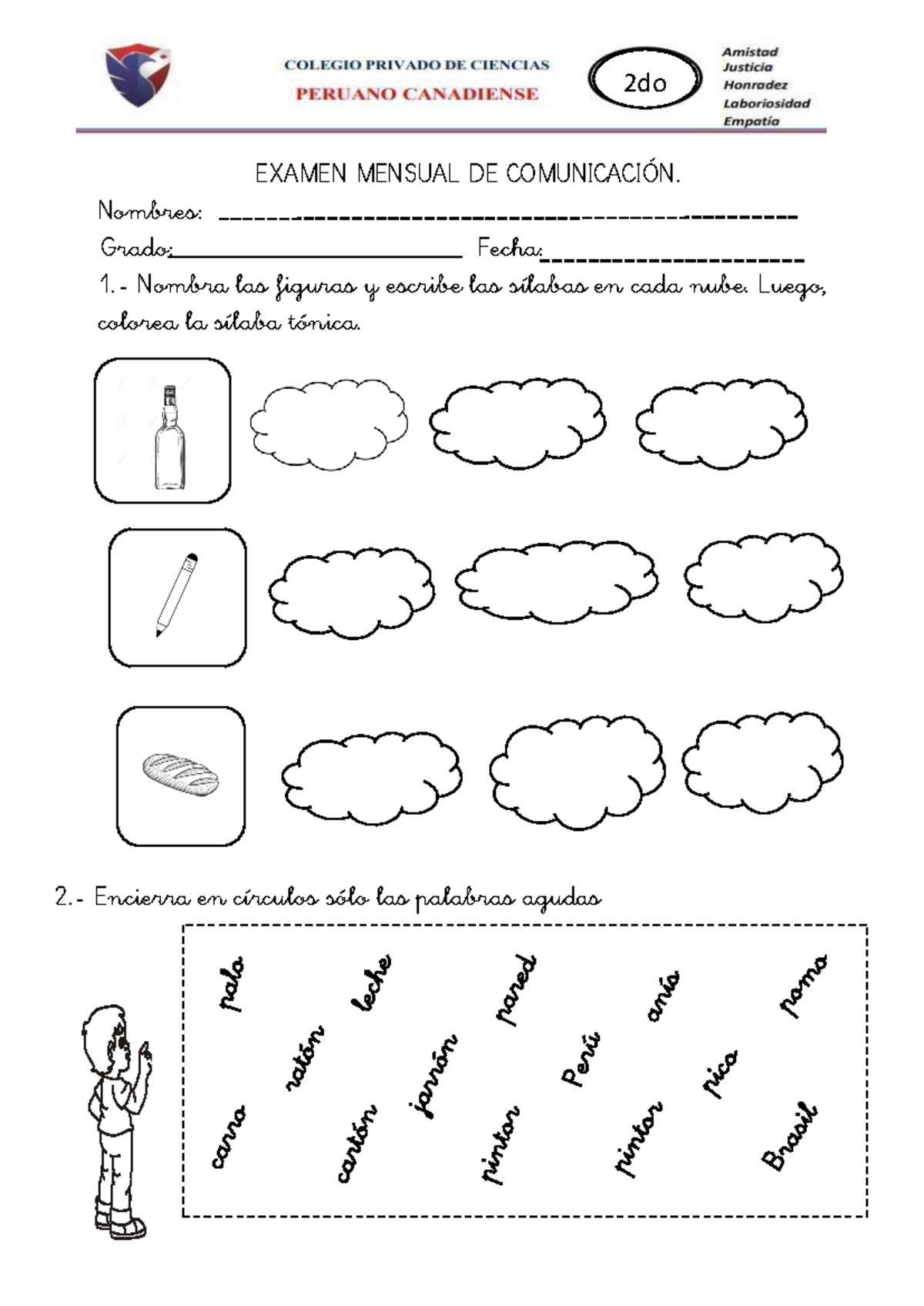 Examen Mensual Comunicación 2DO Grado - EXAMEN MENSUAL DE COMUNICACIÓN ...