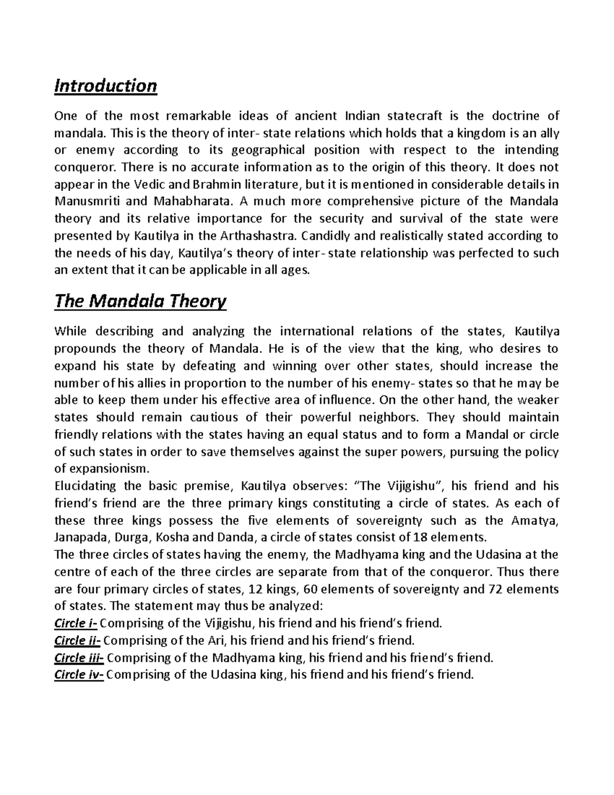 Kautilyas Mandal Theory Introduction One of the most remarkable ideas