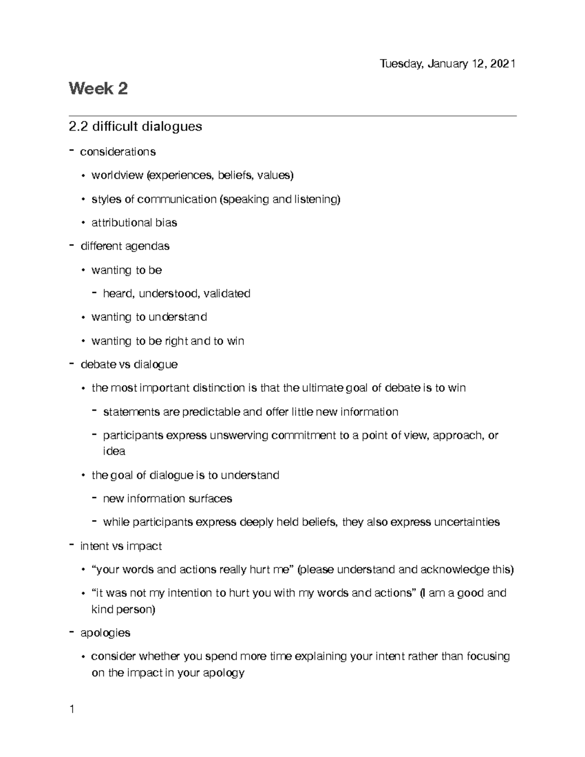 622 week 2 - lecture notes - Week 2 2 difficult dialogues ...