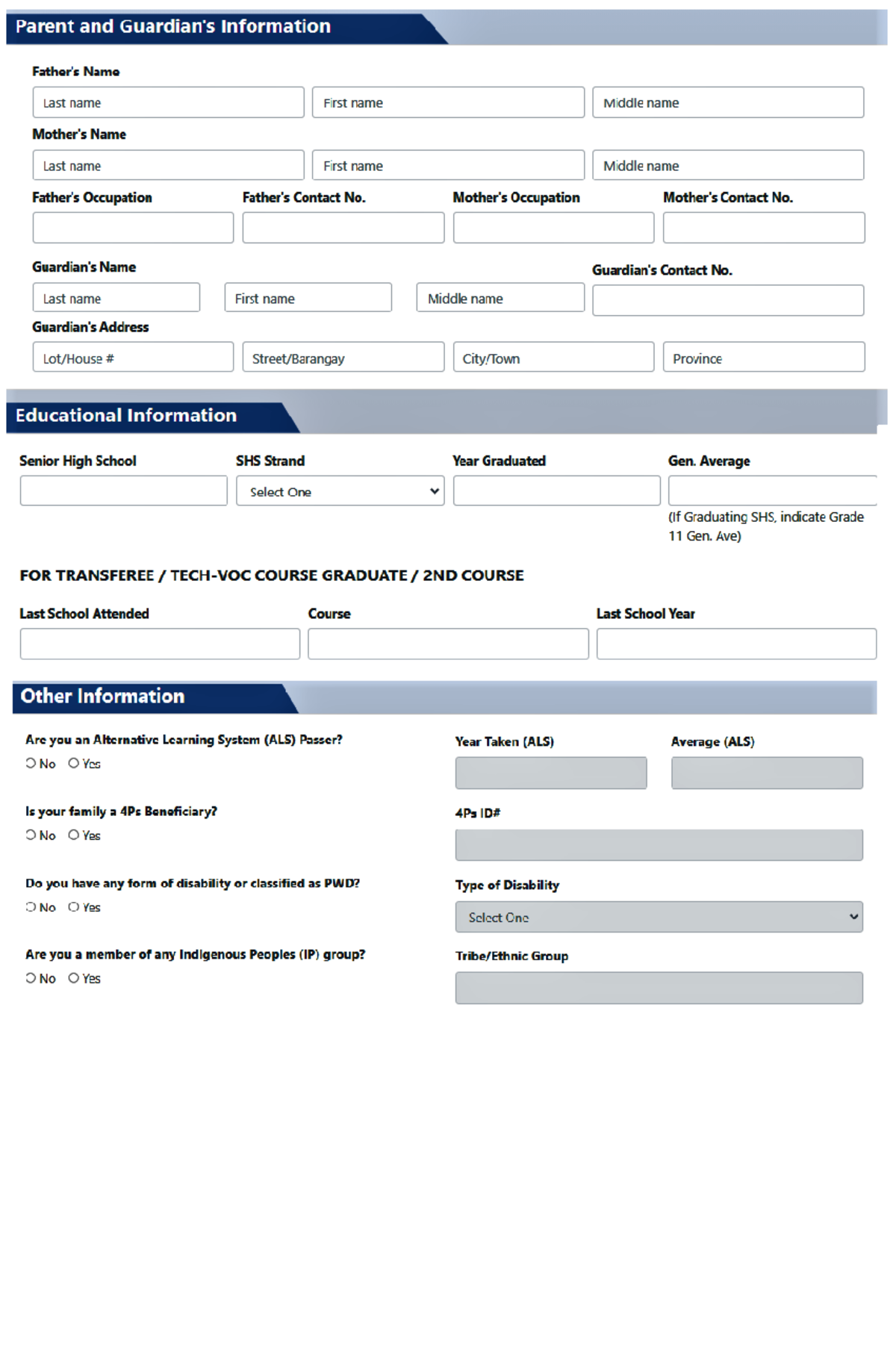 Duly Accomplished Admission Form - The Child and Adolescent Learners ...