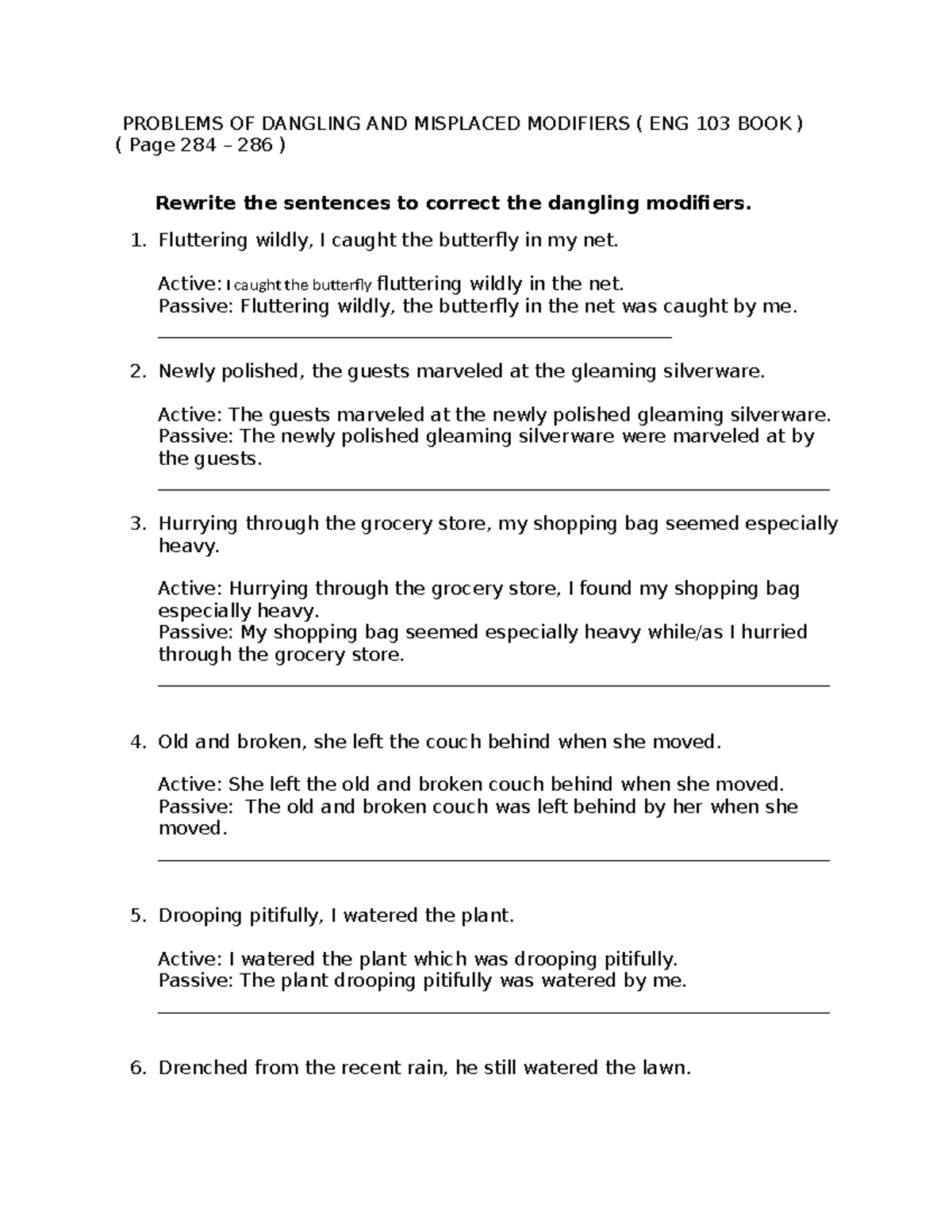 Solutions Class 19 Dangling Misplaced modifiers Exercises from book ...